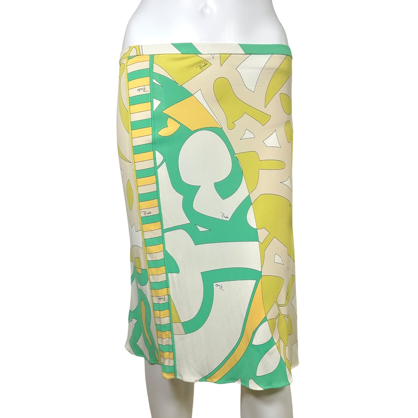 Emilio Pucci Green & Yellow Silk Knit Midi Skirt