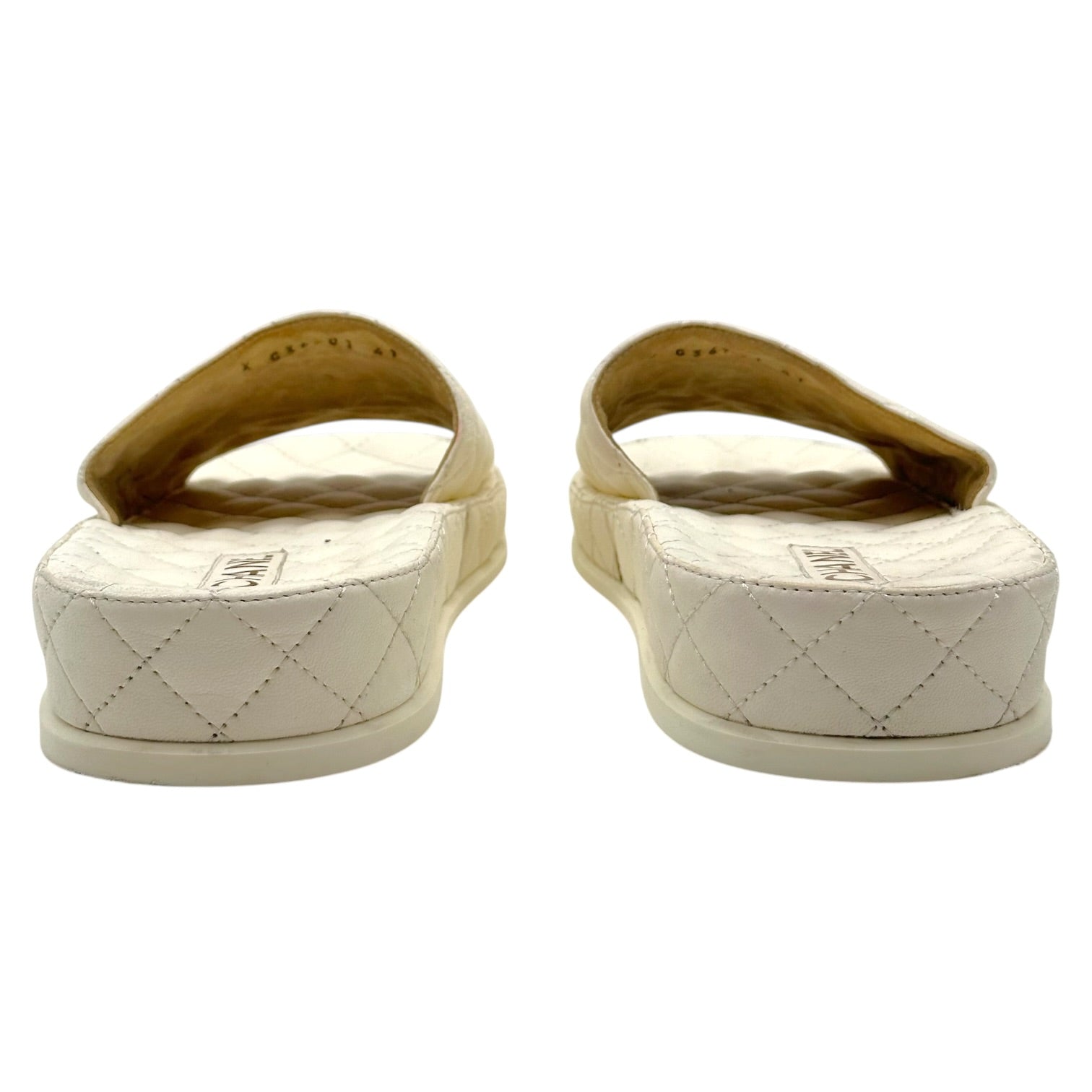 Chanel Ivory CC Logo Matelasse Quilted Slide Sandals