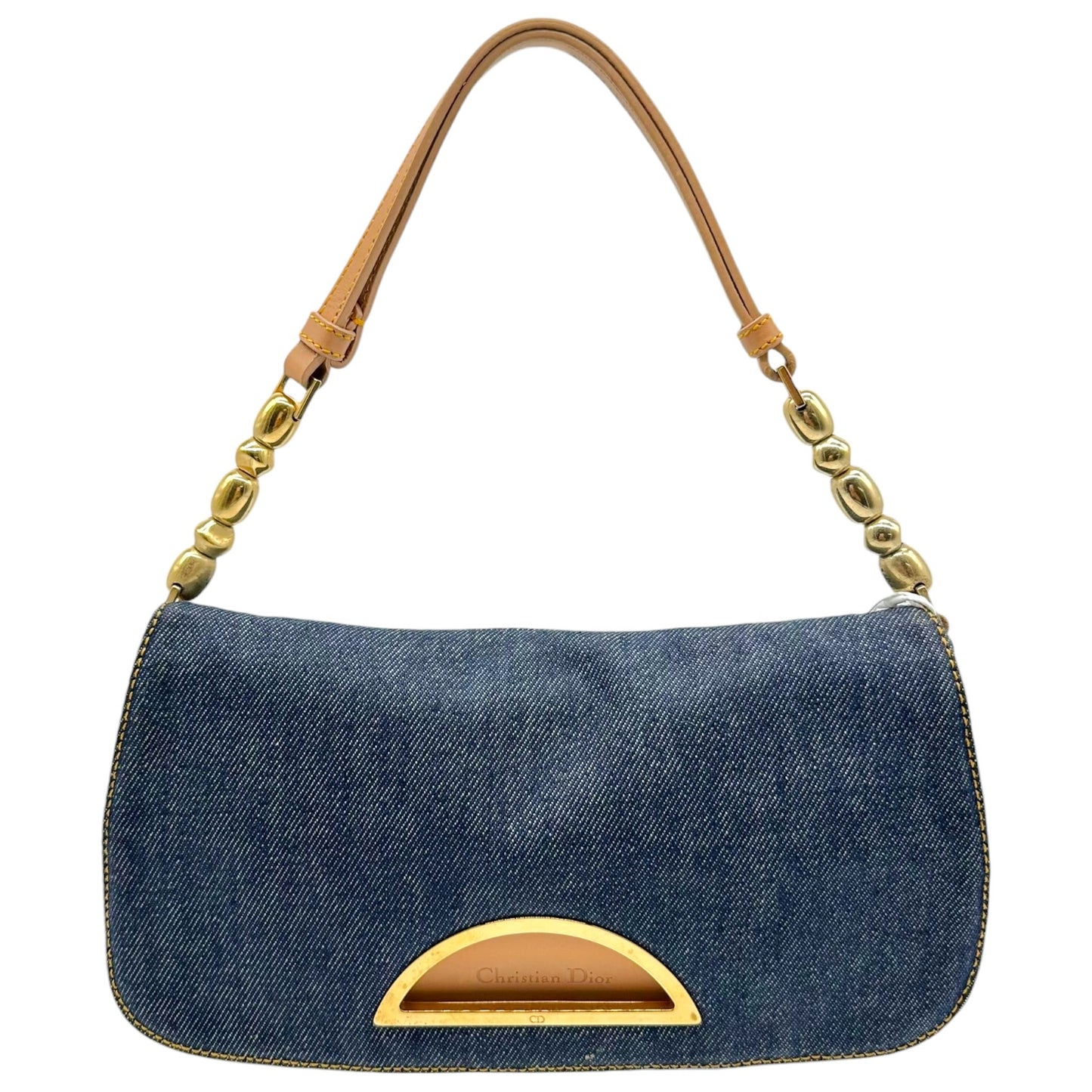 Christian Dior Denim & Tan Leather Malice Pearl Shoulder Bag