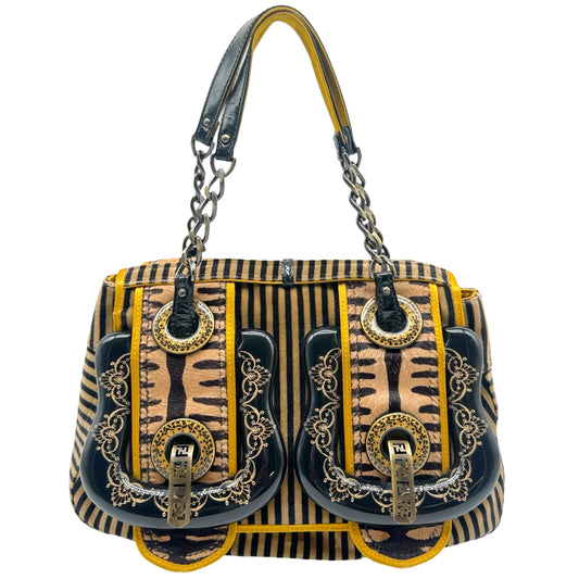 Fendi B Bag Tan Black Striped Velvet Zebra Ponyhair