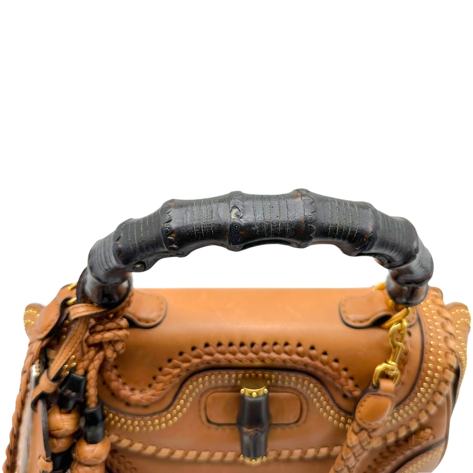 Gucci Brown Leather Whipstitch Fringe 2-Way Bag