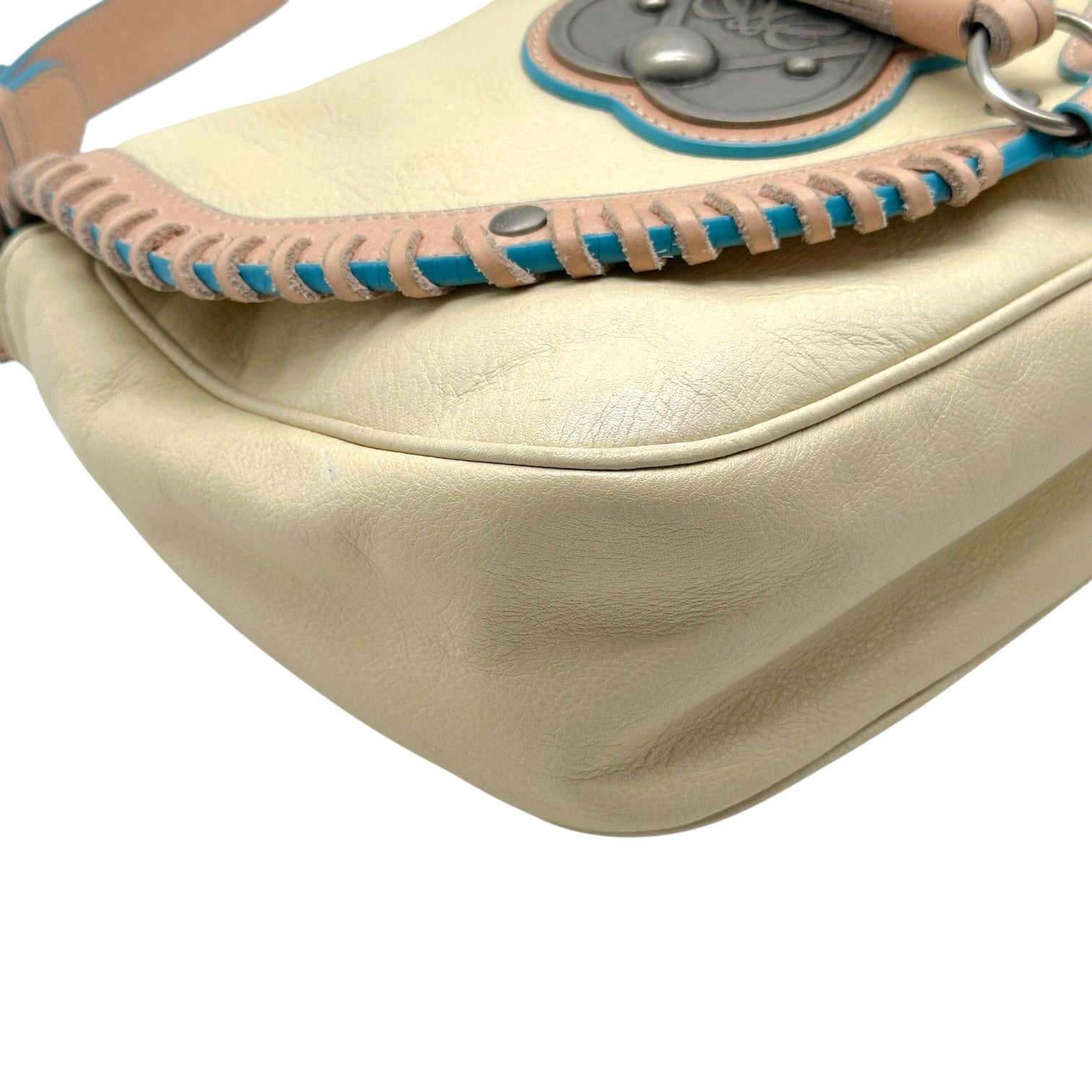 Loewe Shoulder Bag Ivory Pink Blue Whipstitch Trim