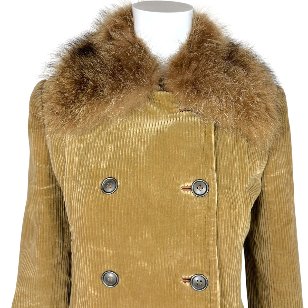 Dolce & Gabbana Brown Corduroy Coat With Lamb Fur Collar