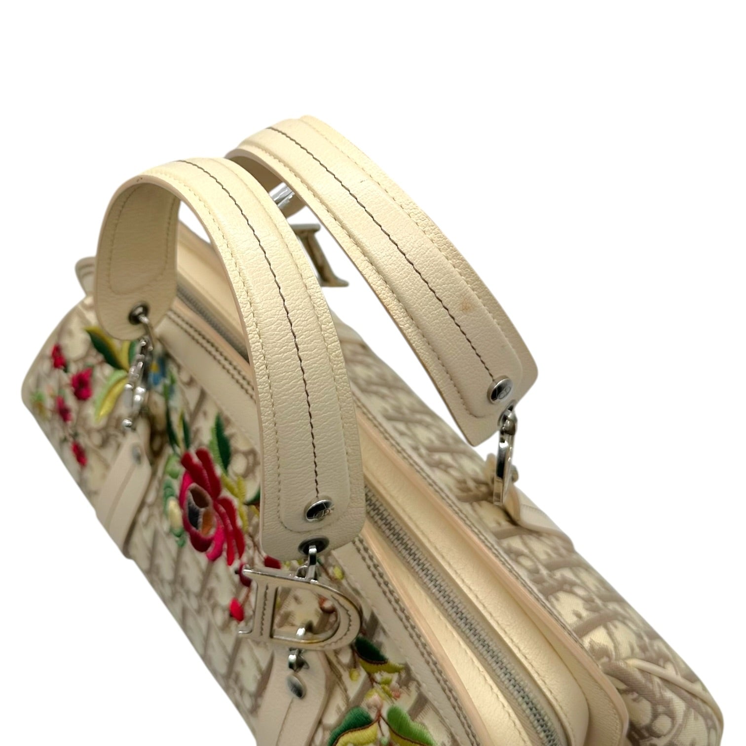 Christian Dior Ivory Floral Embroidered Bowler Bag