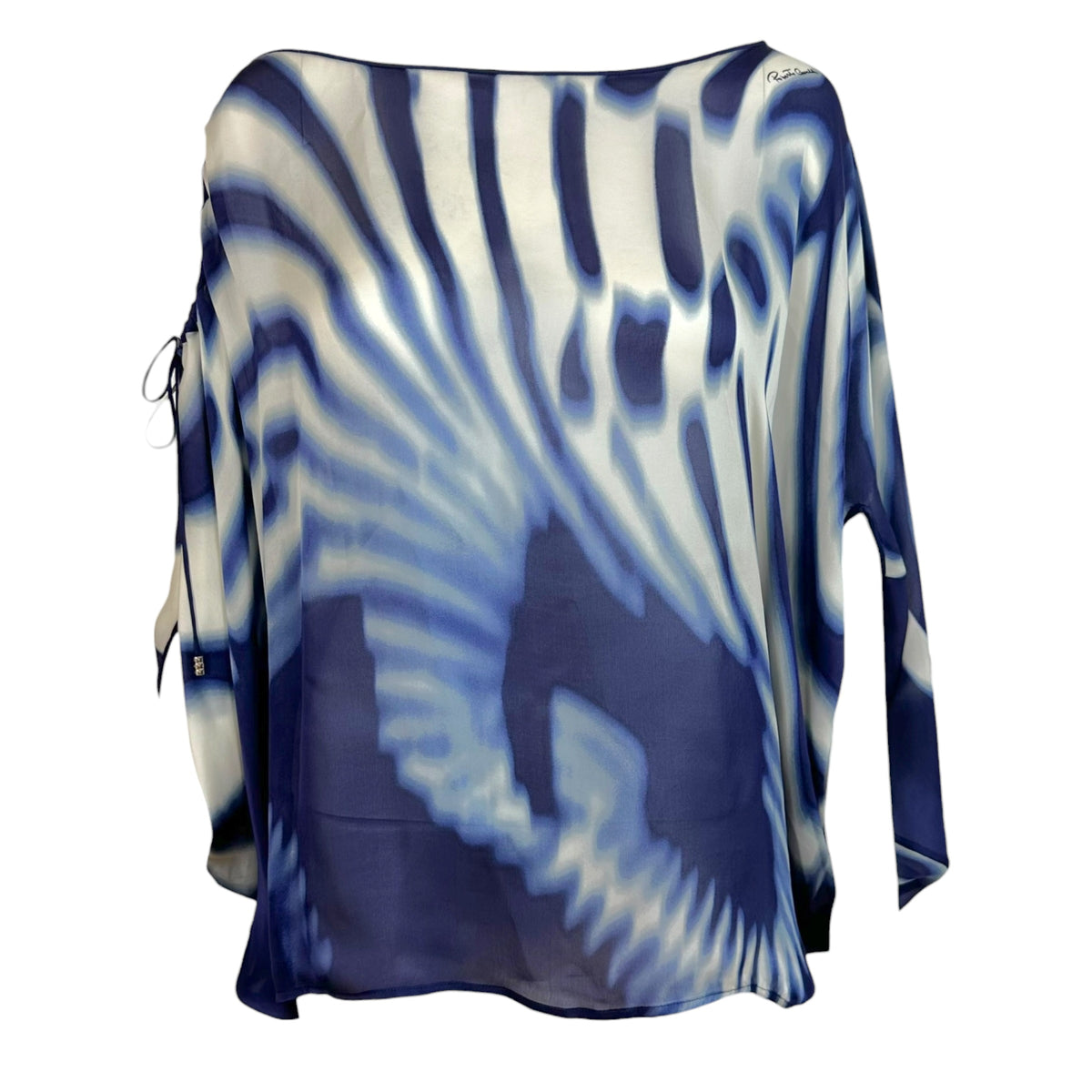 Roberto Cavalli Sheer Silk Asymmetrical Dolman Blouse