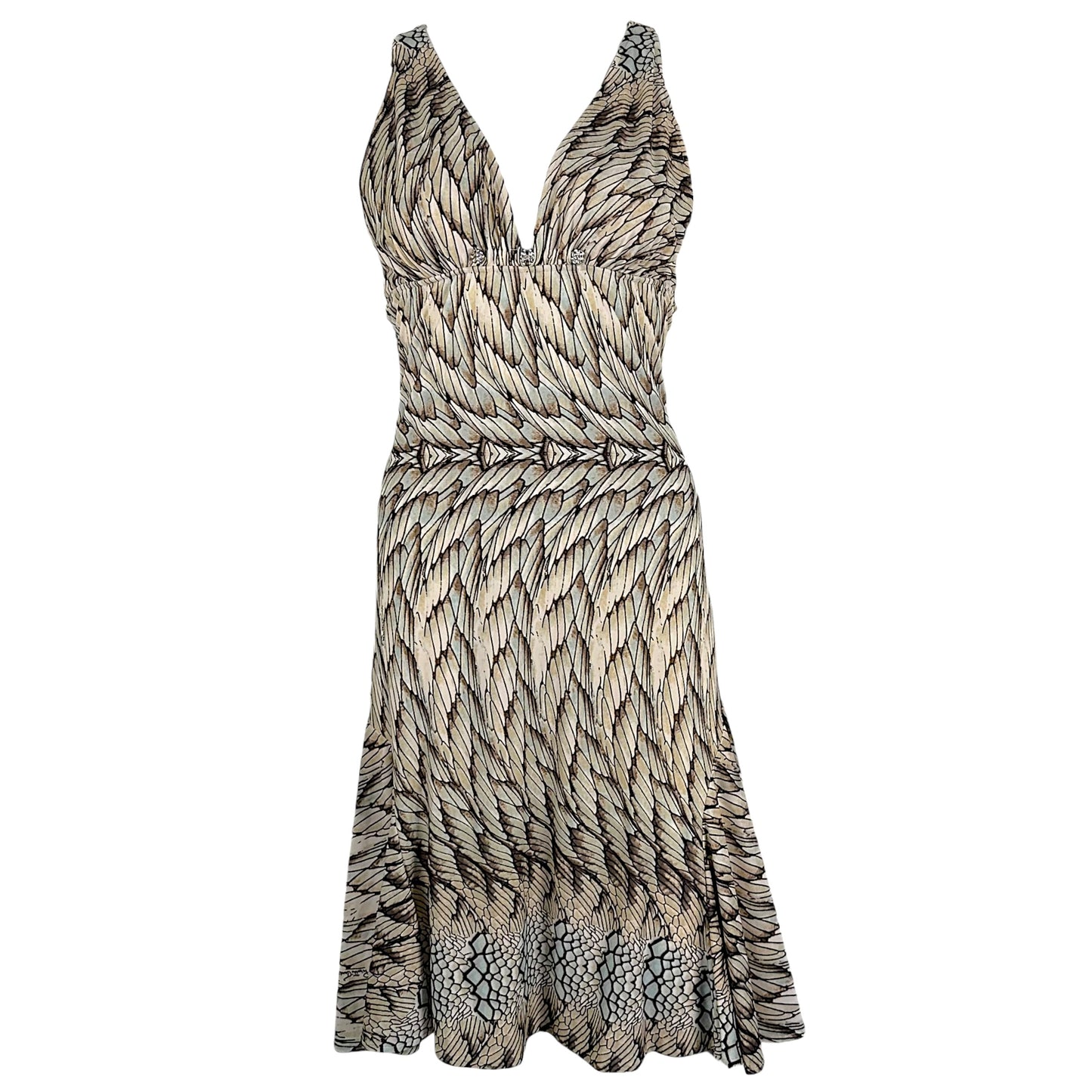 Roberto Cavalli 2006 Blue & Brown Scale Print Midi Dress