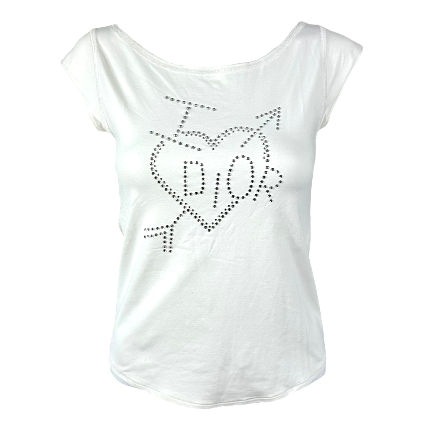 Christian Dior White I Heart Dior Rhinestone T-Shirt