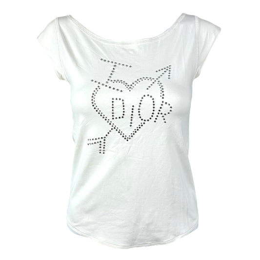Christian Dior White I Heart Dior Rhinestone T-Shirt - Outfit Repeater