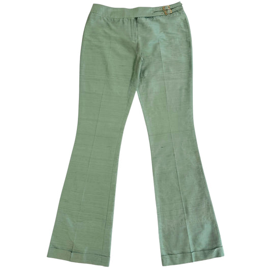 D&G Dolce & Gabbana Green Silk Belted Pants NEW