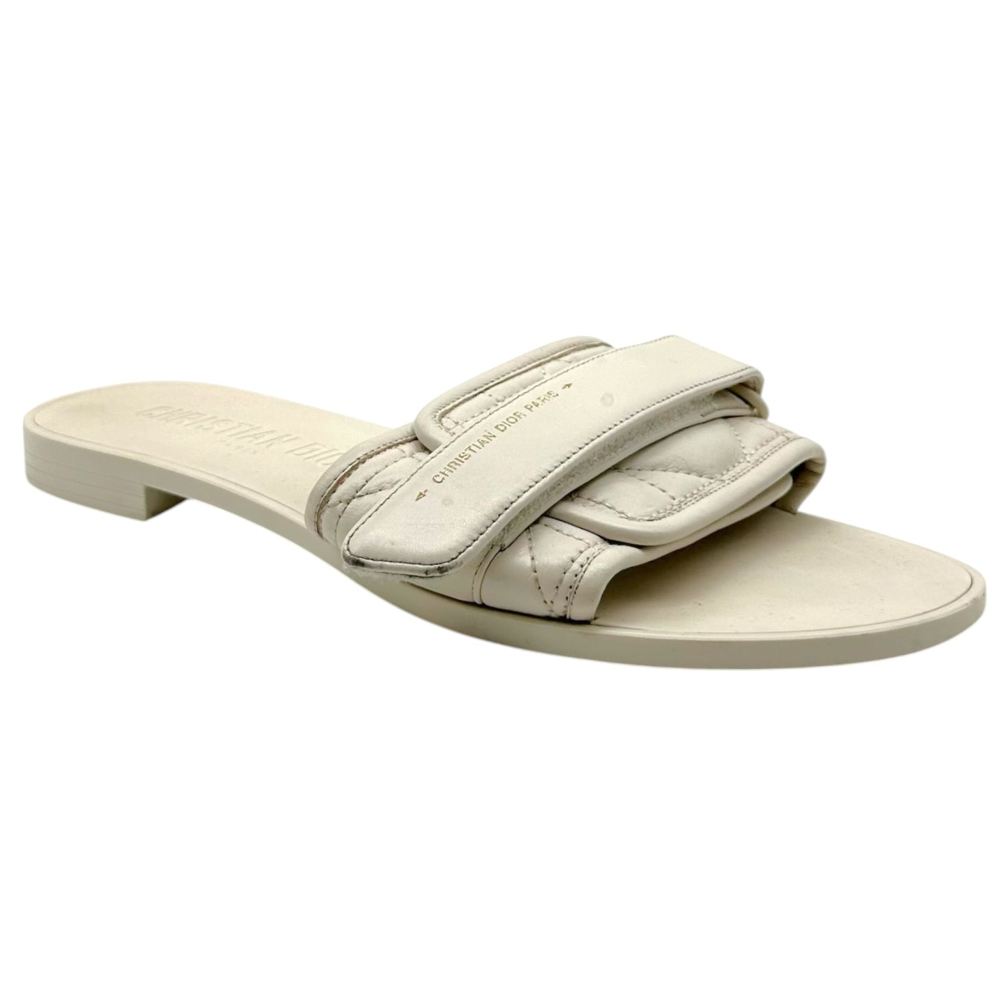 Christian Dior Ivory Cannage Leather Flat Slide Sandals
