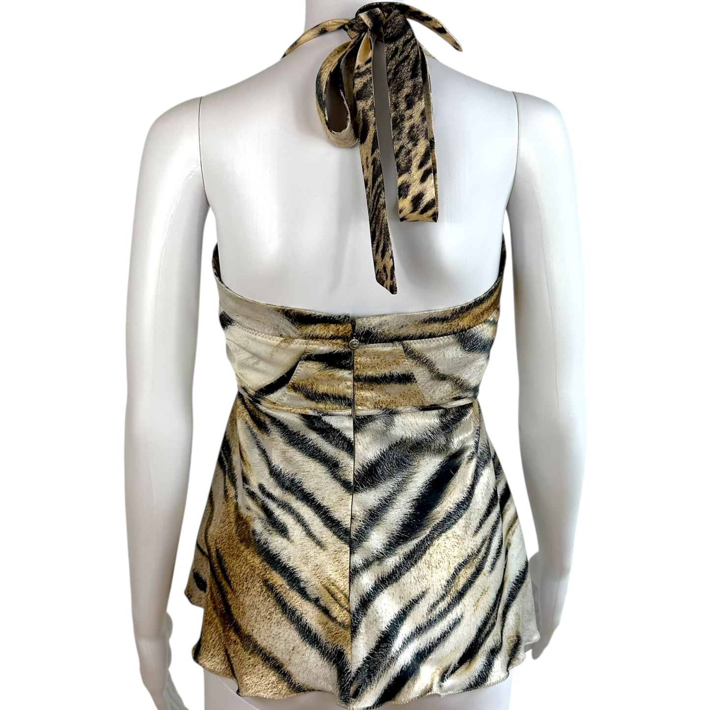 Just Cavalli Roberto Cavalli Tiger Print Silk Peplum Halter Top