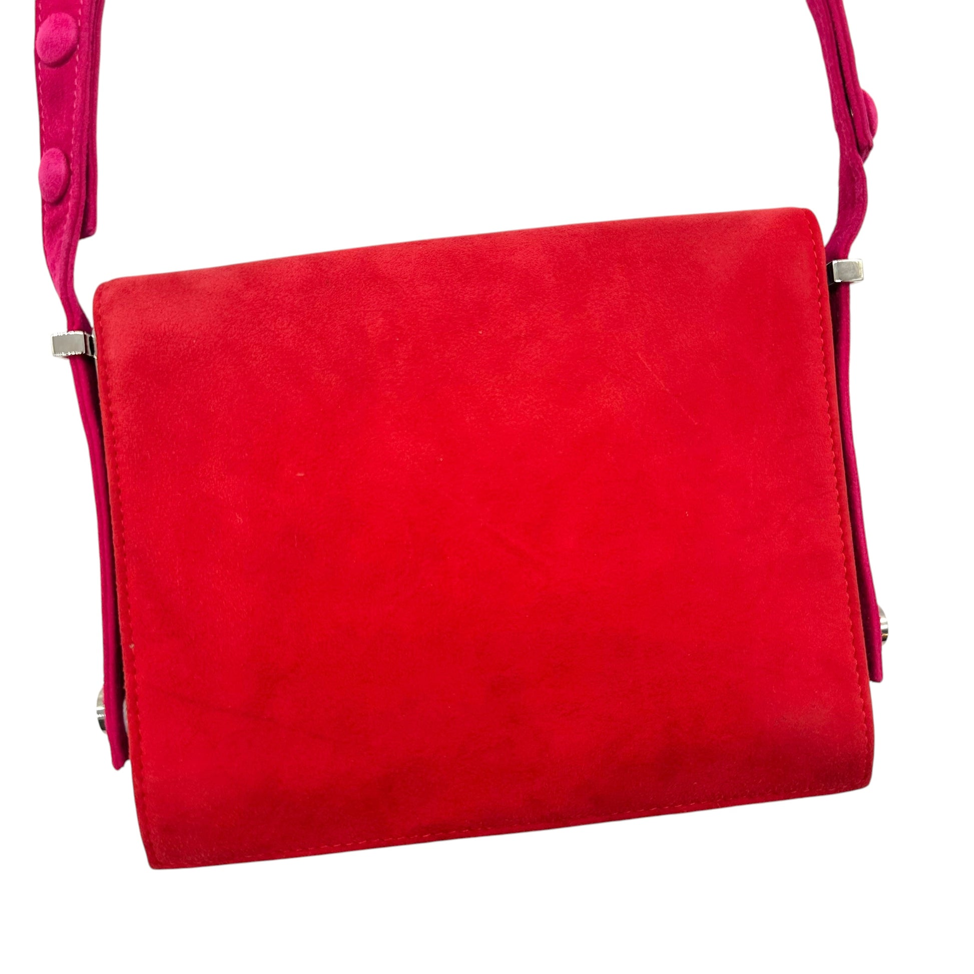 Fendi Convertible Shoulder Bag Pink Red Suede Logo Emblem