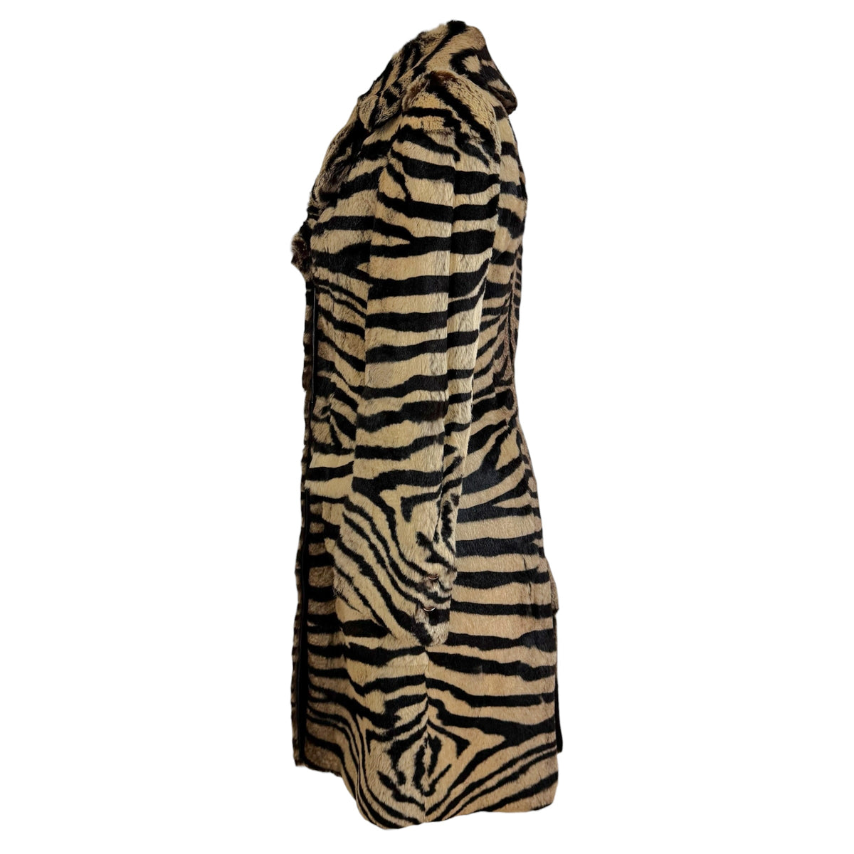 Salvatore Ferragamo Mid-Length Fur Coat Tan Black Zebra Print
