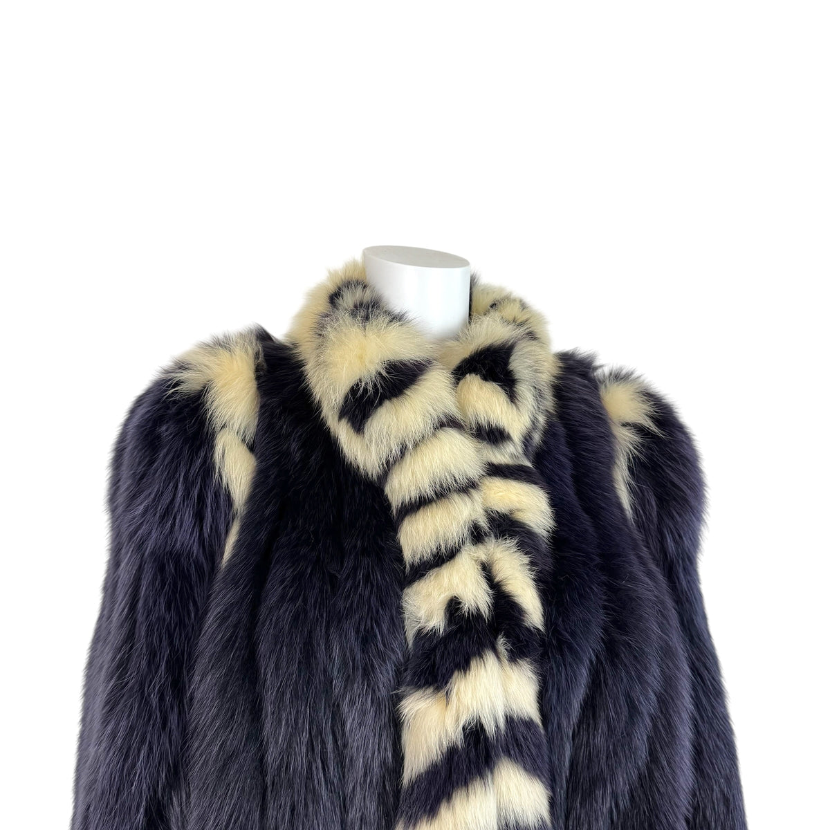 Saga Fox Dyed Fox Fur Coat Purple Ivory Striped