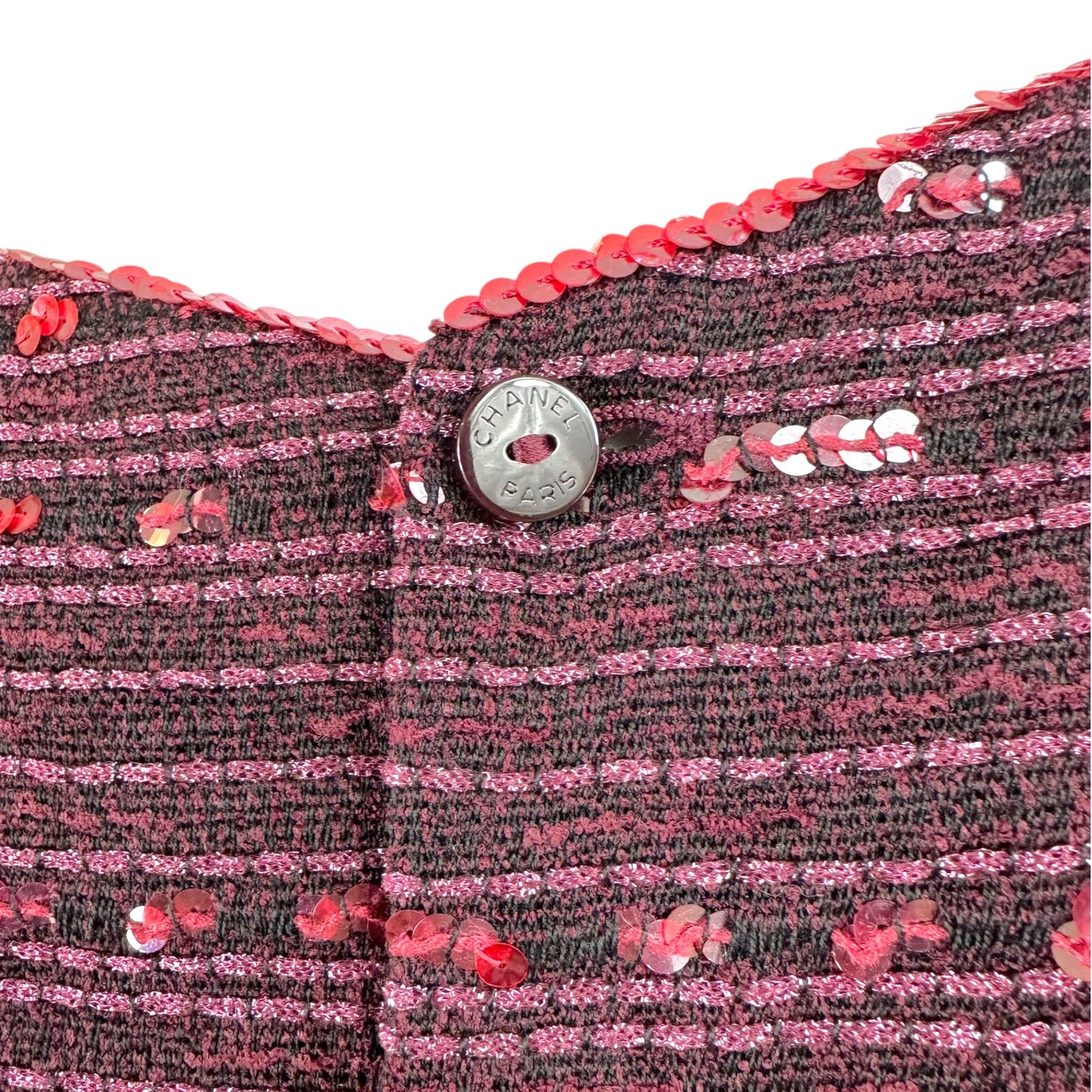 Chanel Tweed Top Pink Purple Sequin Embellished Fitted
