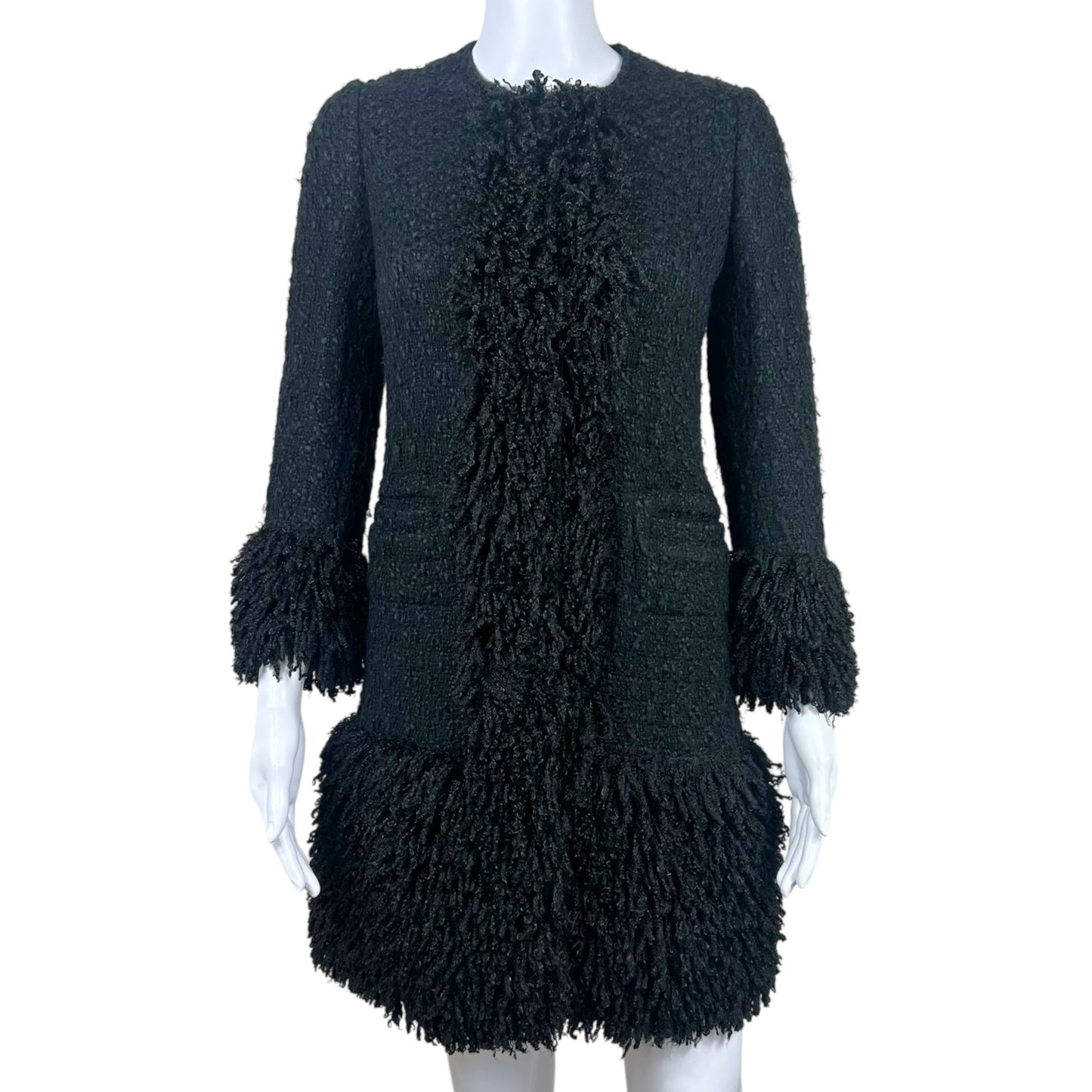 Dolce & Gabbana Black Tweed Fringe Trim Jacket