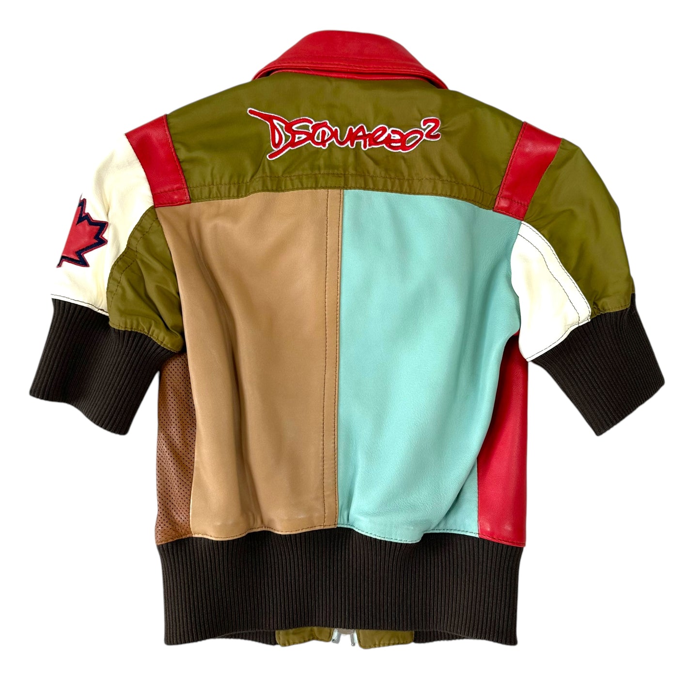 Dsquared2 Multicolor Patchwork Short Sleeve Crop Moto Jacket - Outfit Repeater