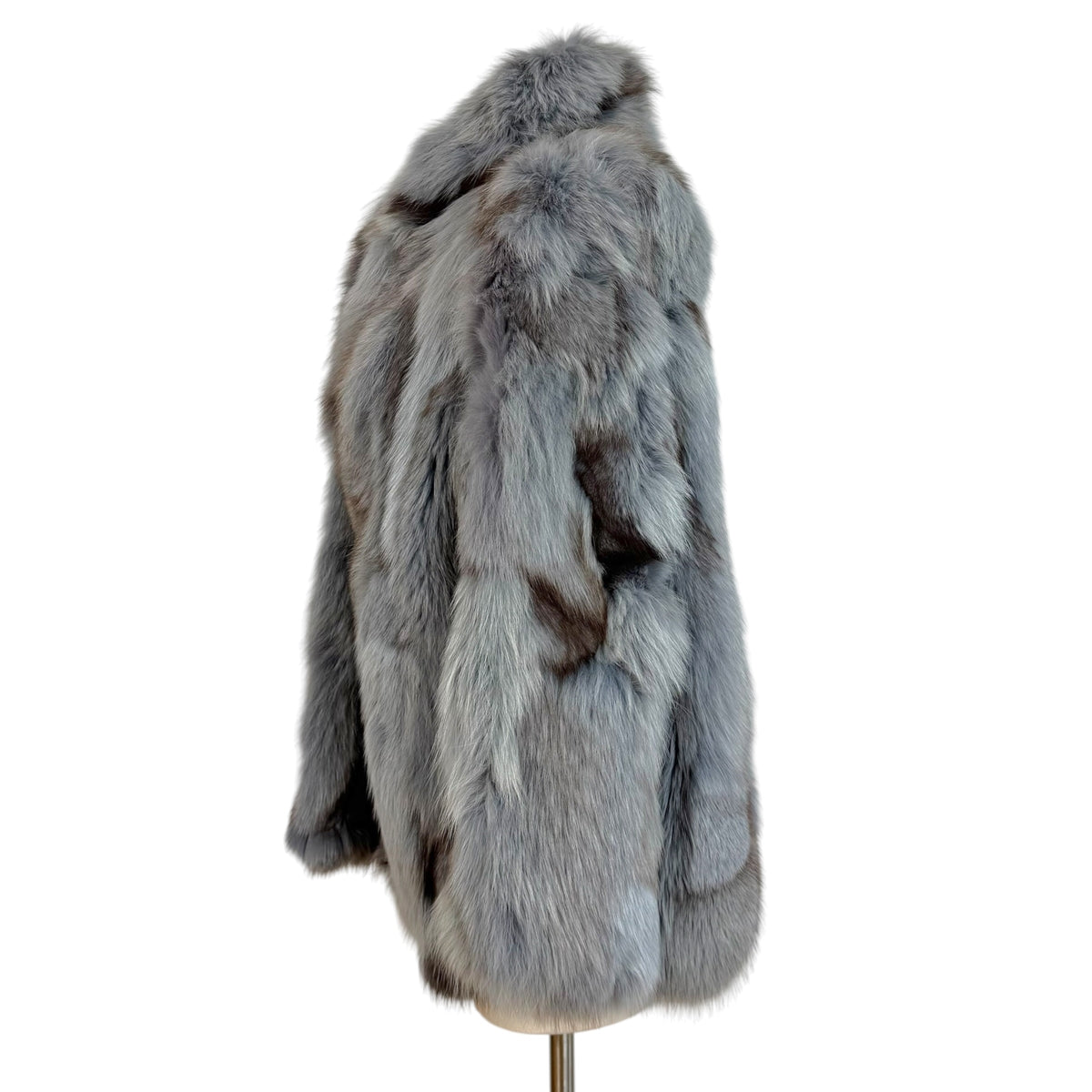 Saga Fox Dyed Fox Fur Coat Light Blue Brown