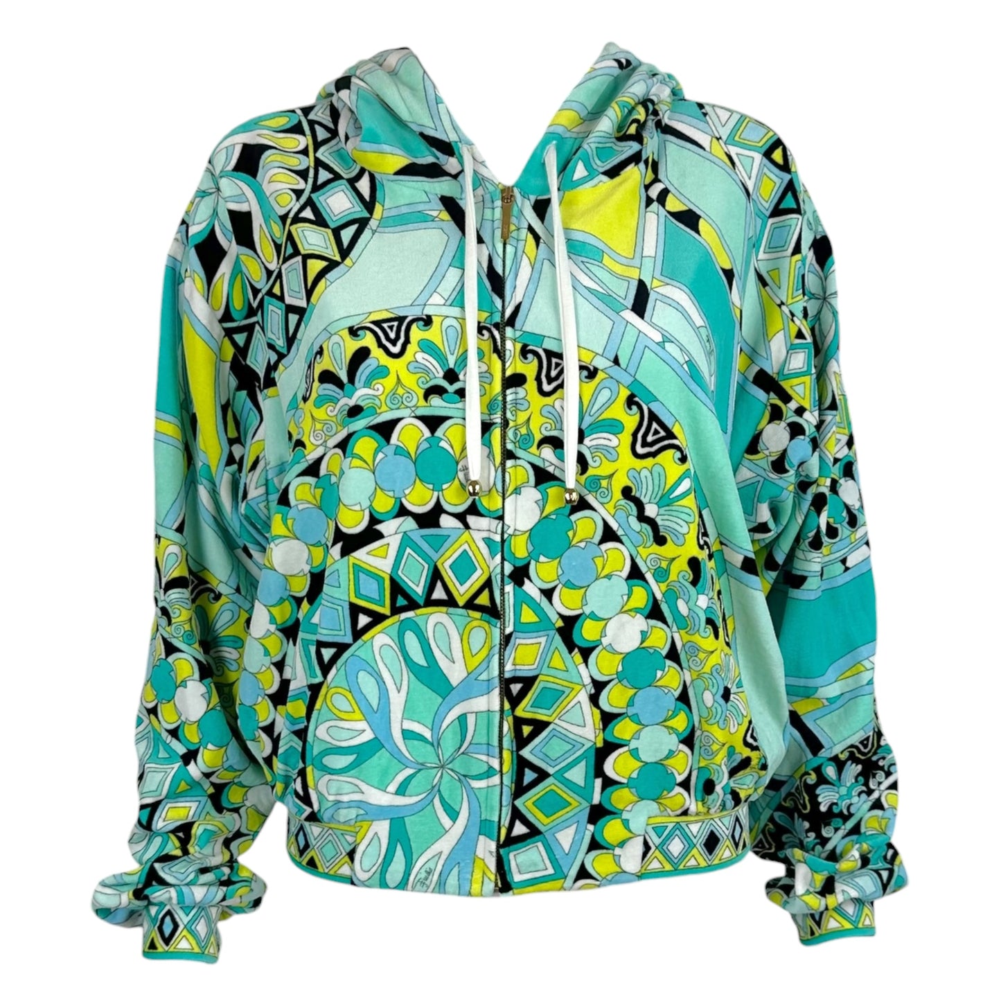 Emilio Pucci Cropped Zip-Up Hoodie Blue Green Velour
