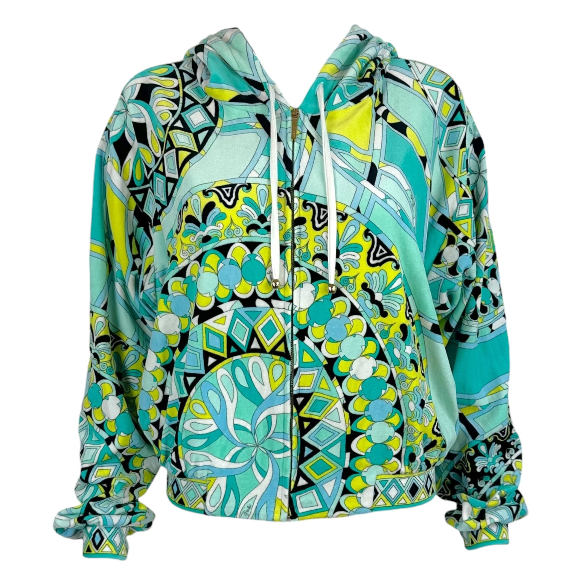 Emilio Pucci Cropped Zip-Up Hoodie Blue Green Velour