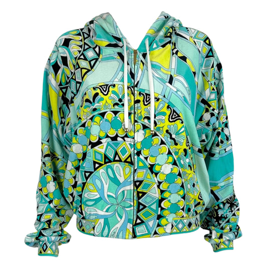 Emilio Pucci Cropped Zip-Up Hoodie Blue Green Velour