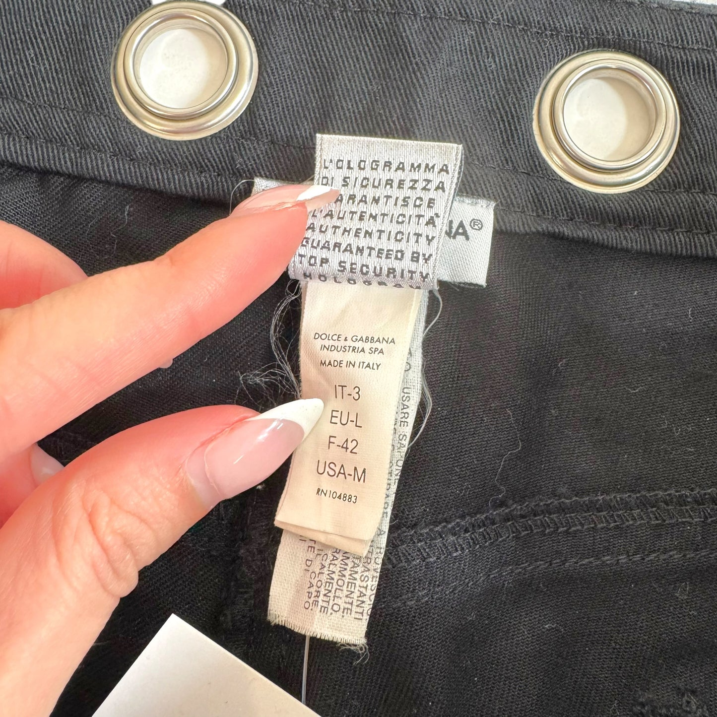 Dolce & Gabbana Black Capri Pants with Silver Rivet Waist