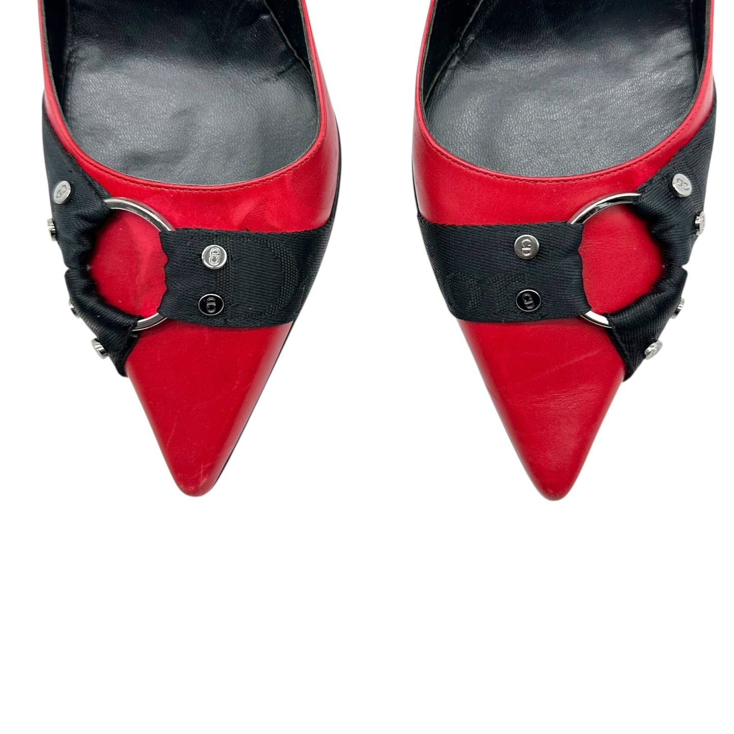 Christian Dior Hardcore Red & Black Logo Strap Heels