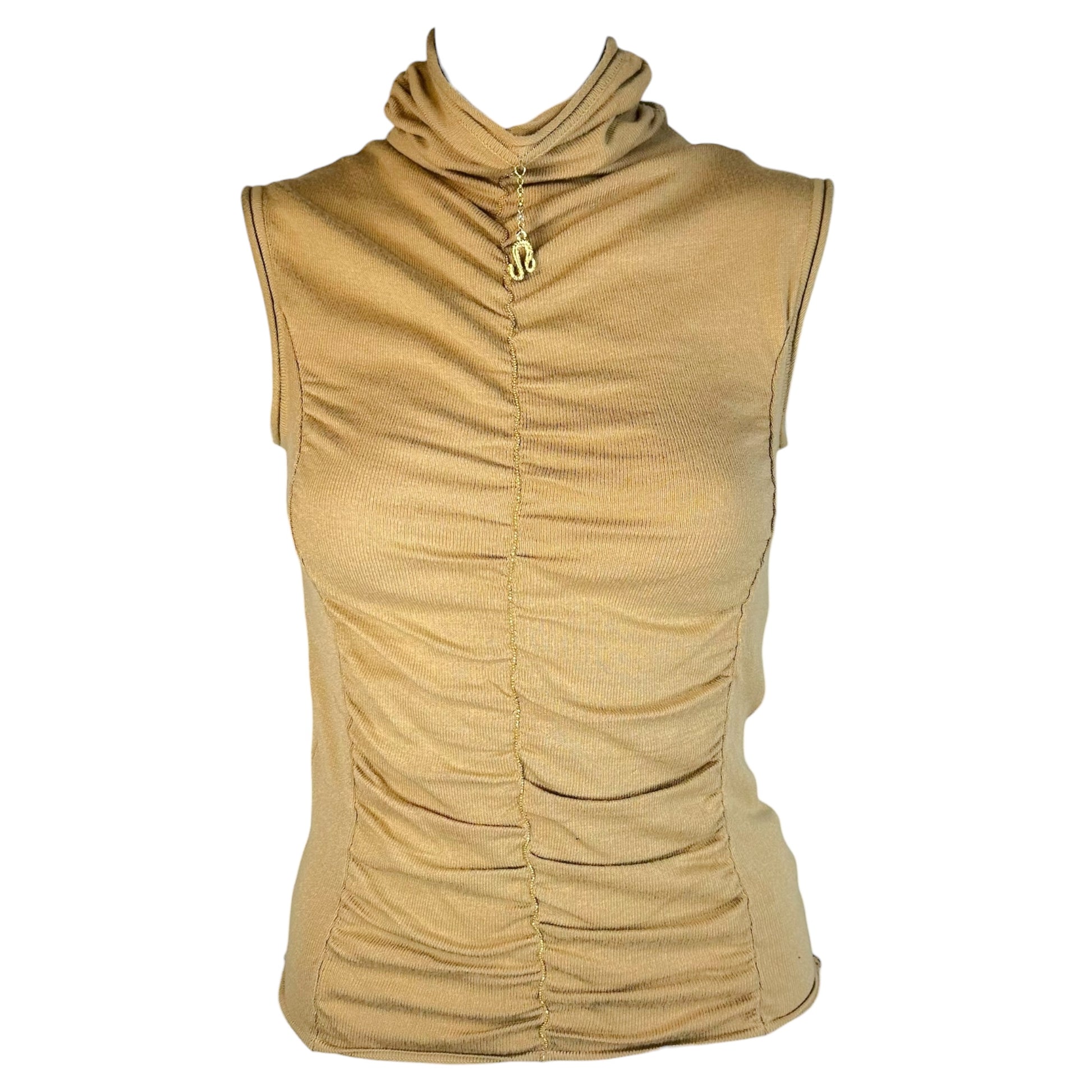Roberto Cavalli Beige Knit Sleeveless Turtleneck