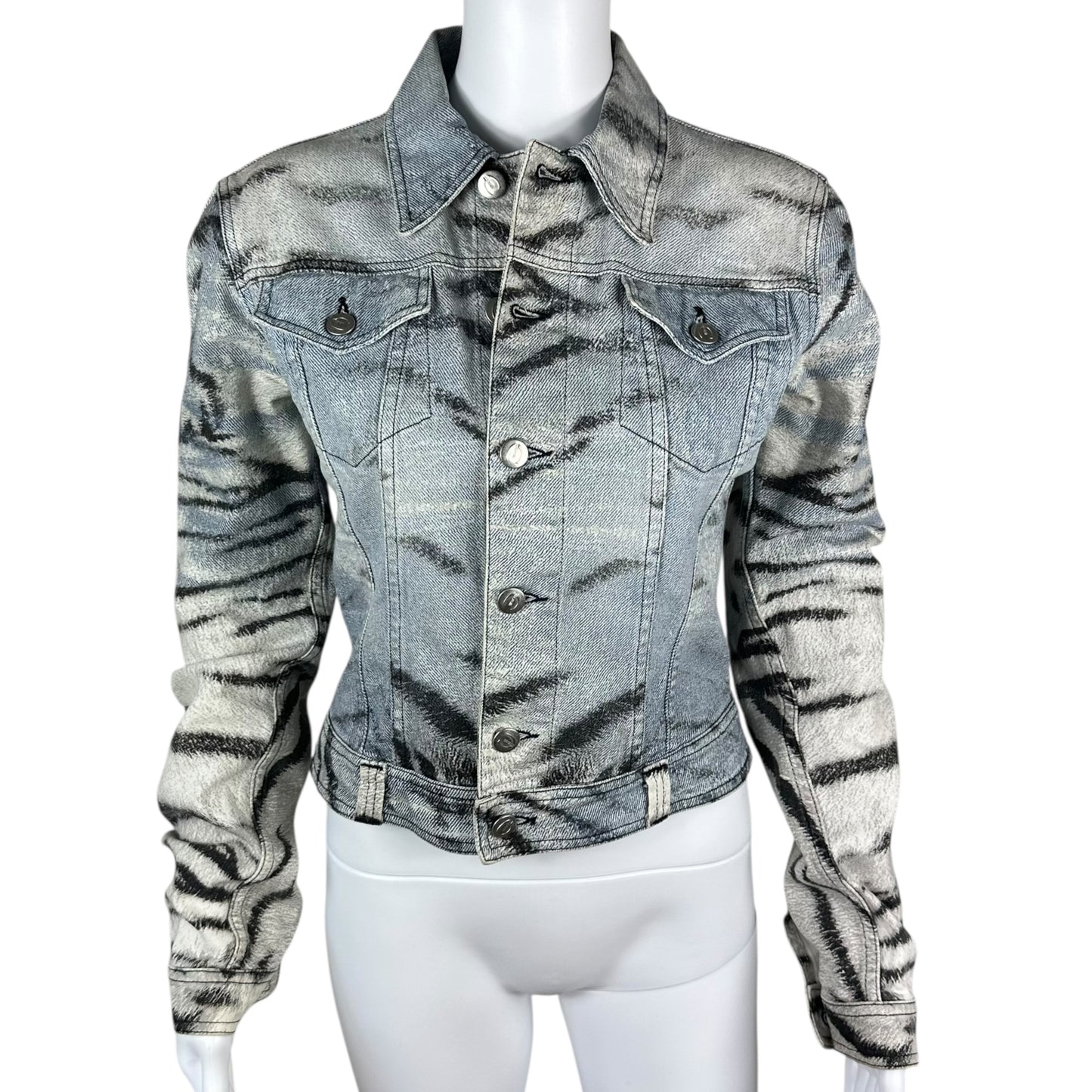 Just Cavalli Roberto Cavalli Blue Tiger Print Denim Jacket