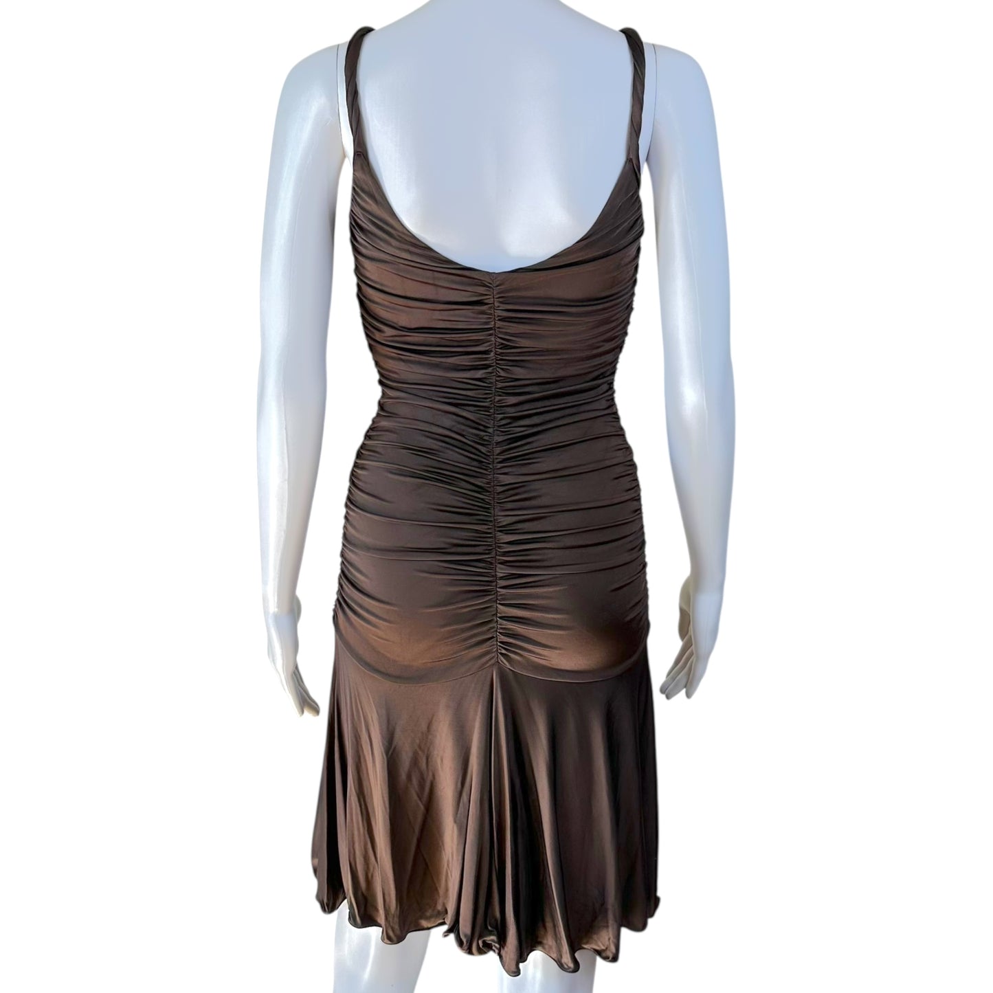 Blumarine Brown Silk Knit Zippered Mini Dress