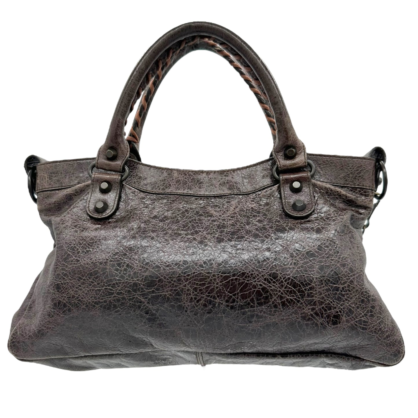 Balenciaga Small Brown Distressed Leather City Bag - Outfit Repeater