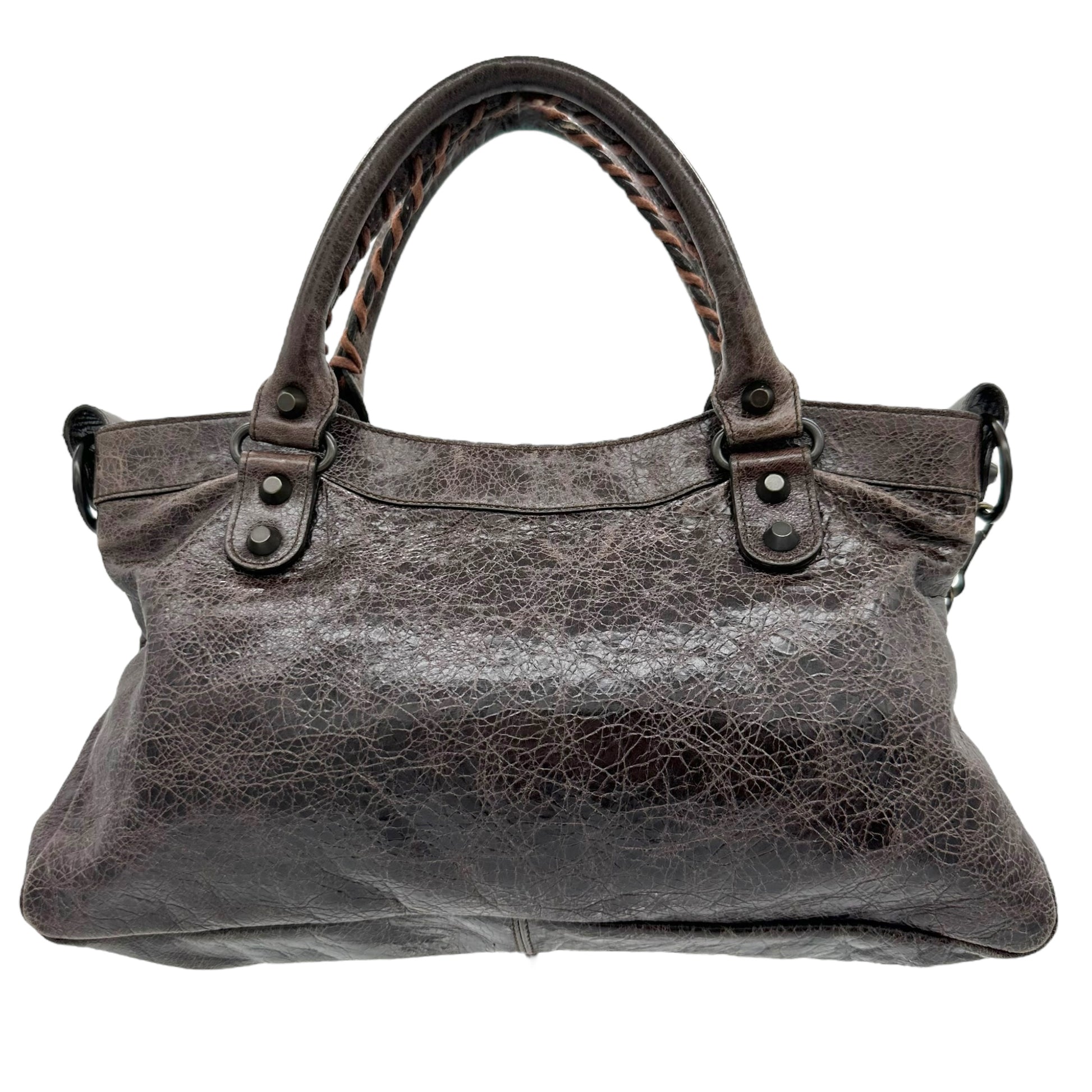 Balenciaga Small Brown Distressed Leather City Bag - Outfit Repeater