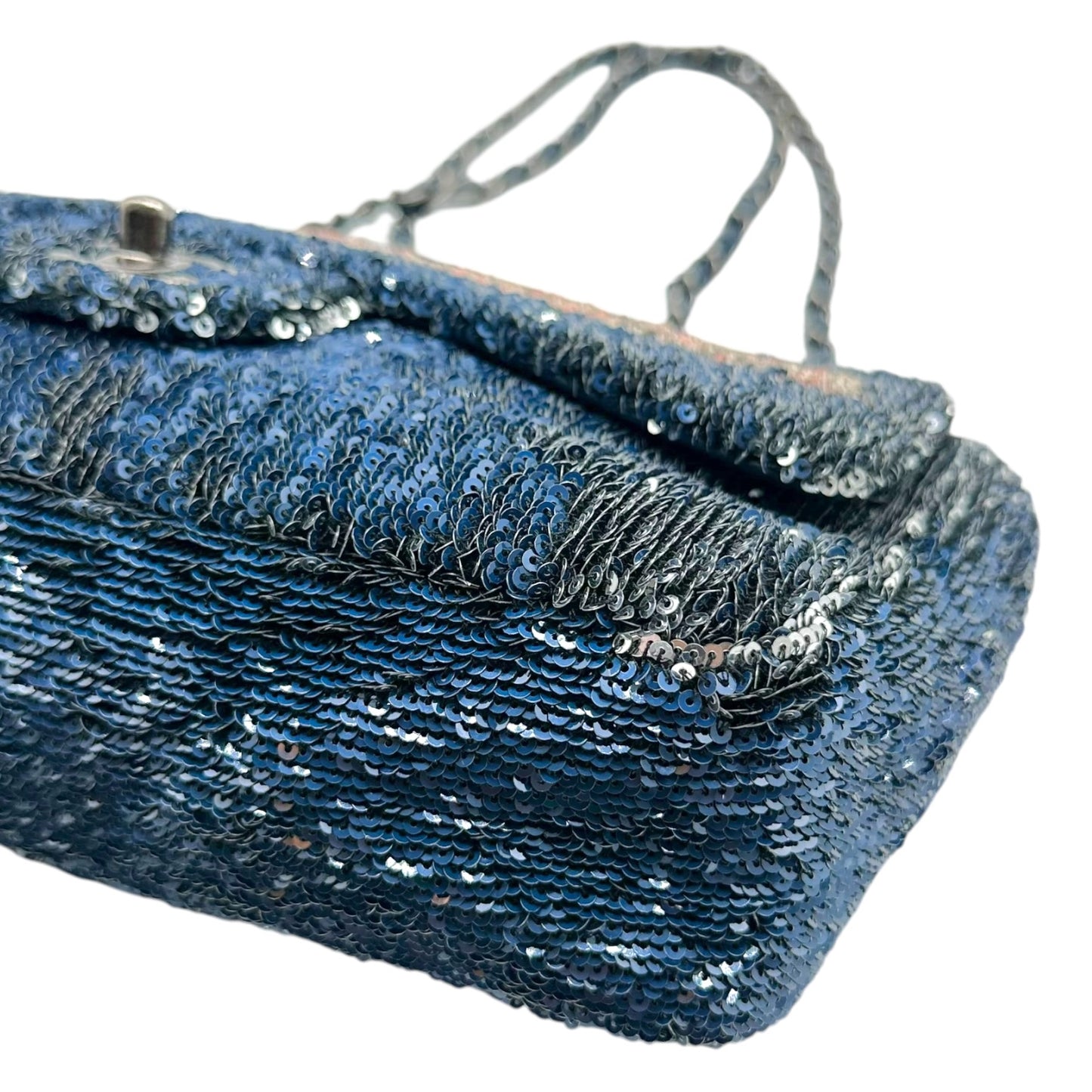 Chanel Medium Flap Bag Silver Blue Sequin Design