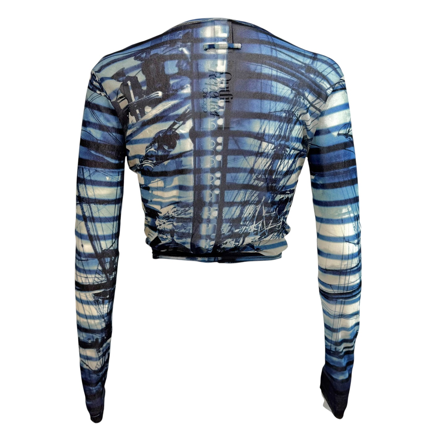 Jean Paul Gaultier Soleil Blue & White Striped Printed Mesh Wrap Top