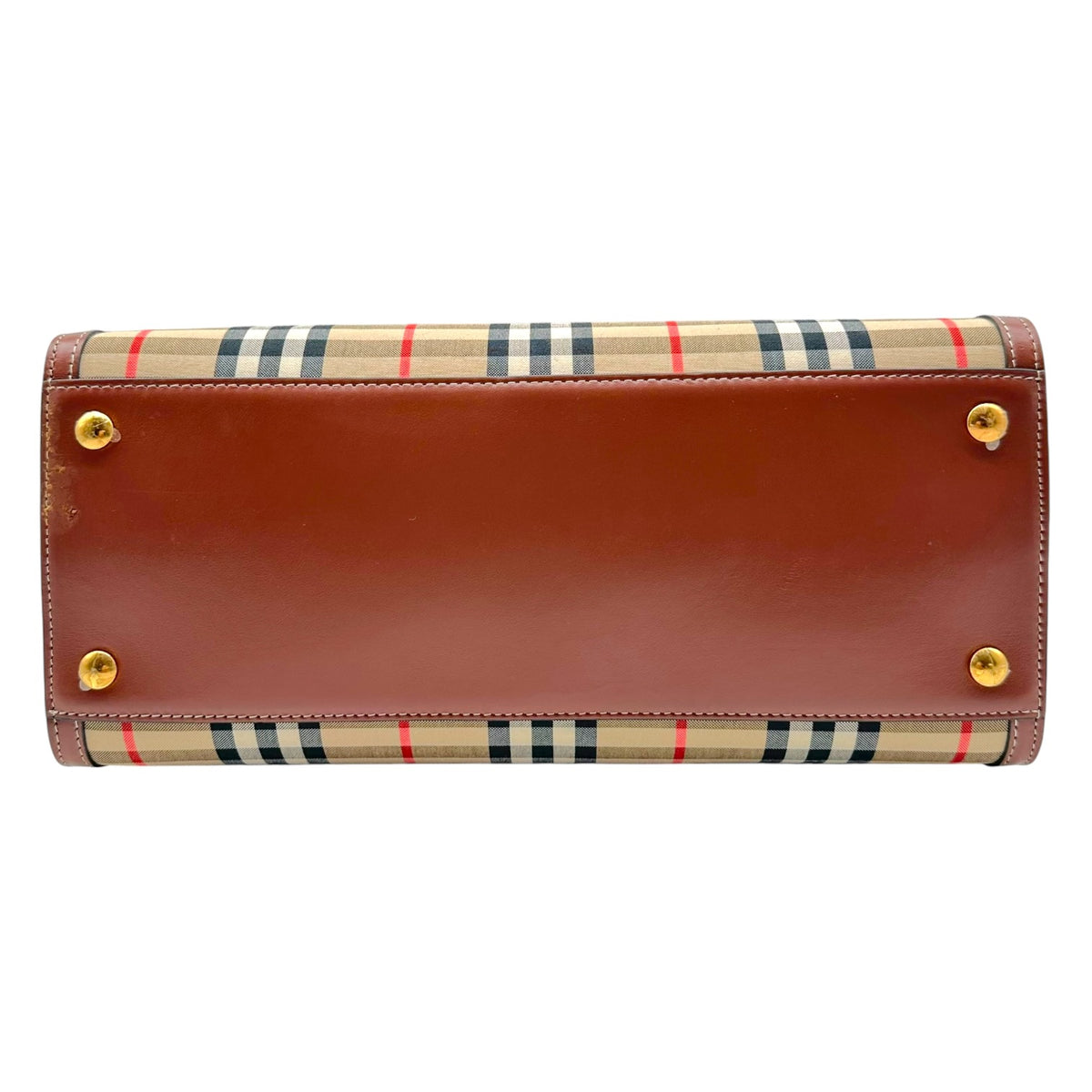 Burberry Brown Leather Nova Check Plaid Tote Handbag