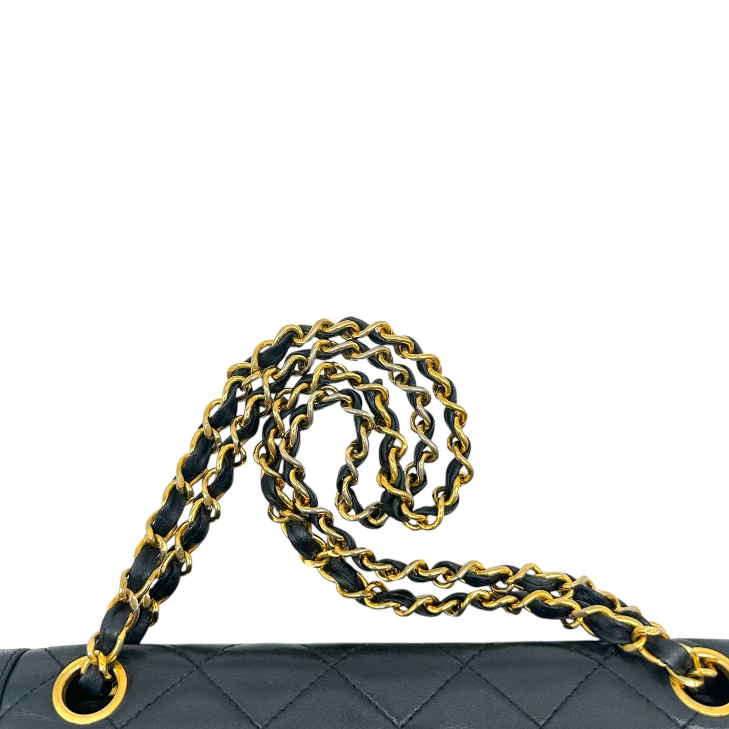 Chanel Black Lambskin Two-Tone Metal Double Flap Medium Diana Bag 1991-94