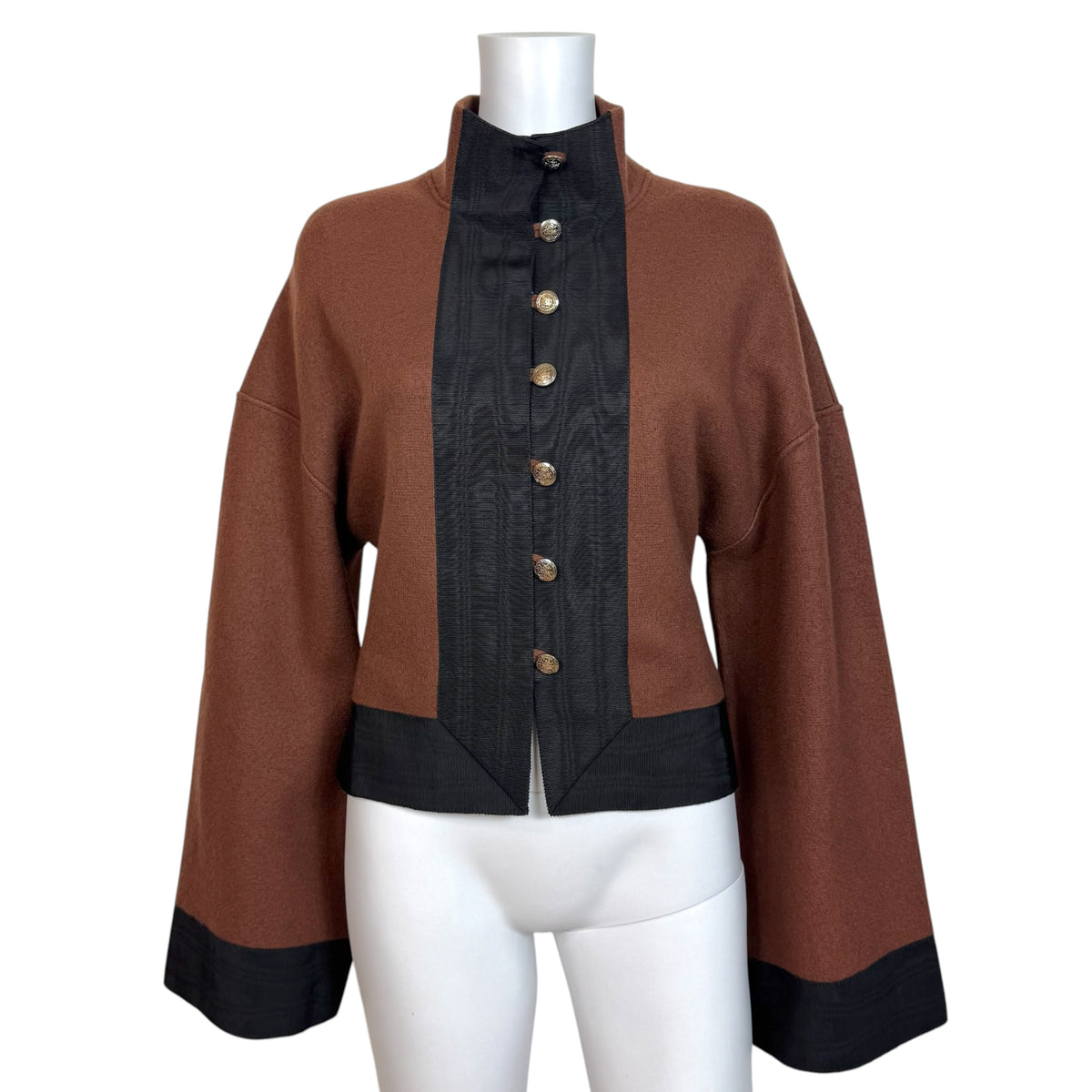 Salvatore Ferragamo Burgundy & Black Wool Knit Wide Sleeve Napoleon Jacket