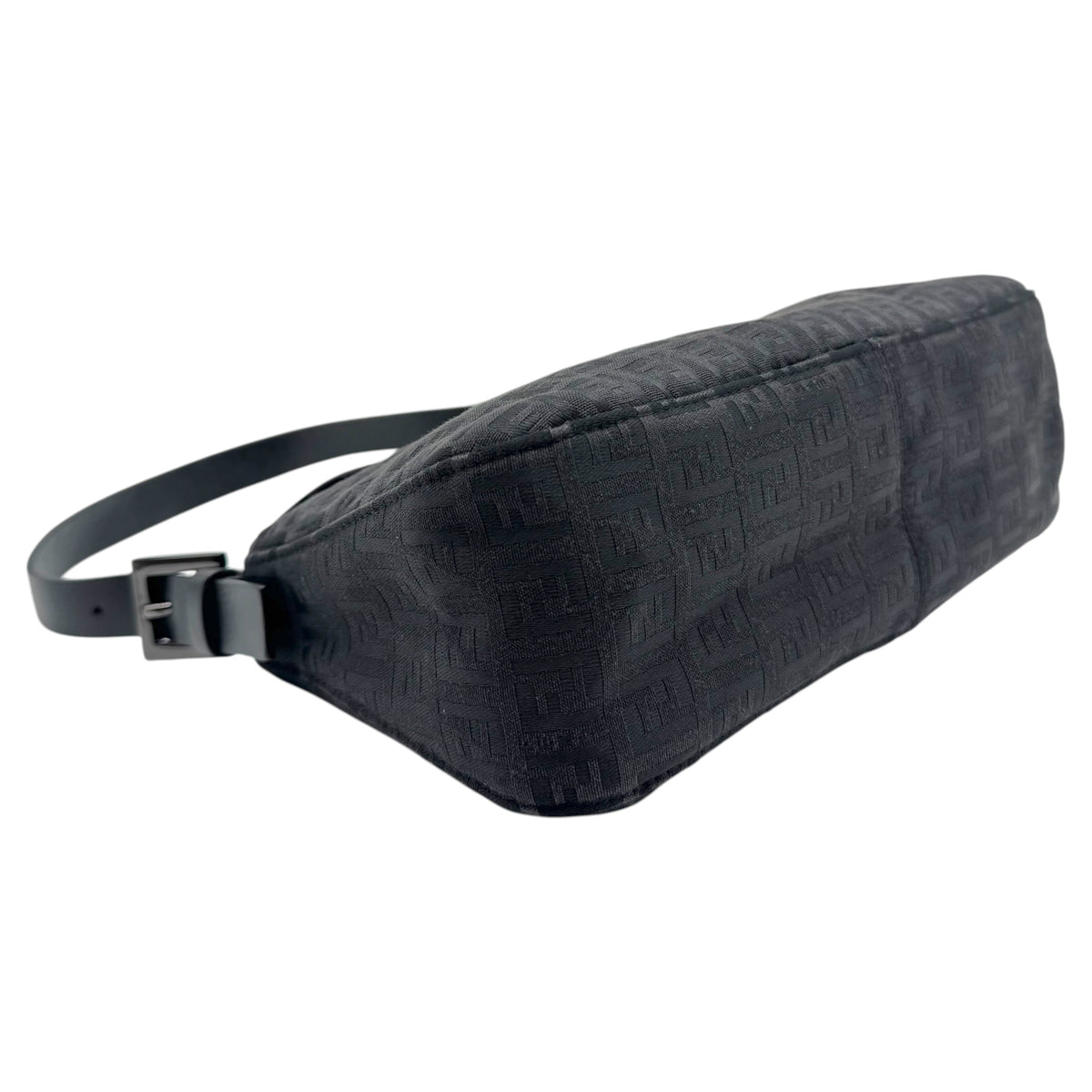 Fendi Black Zucchino Monogram Fold-Over Baguette Bag