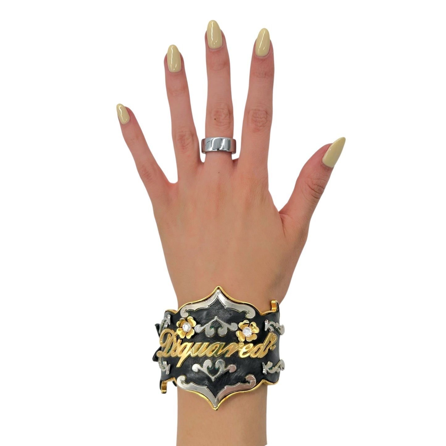 Dsquared2 Leather Trim Logo Cuff Bracelet - Outfit Repeater