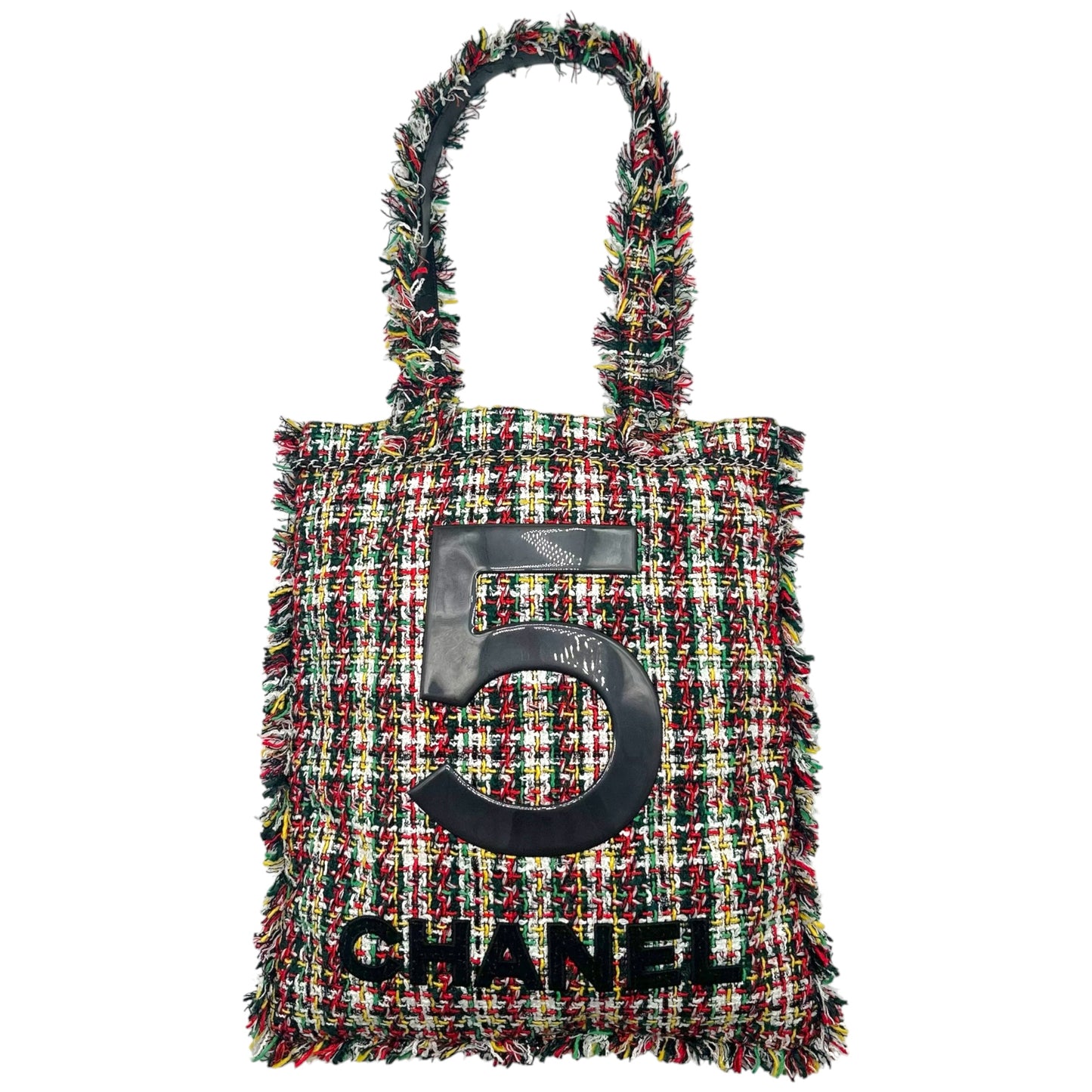 Chanel Tweed Tote Bag Red Yellow Green No.5 Logo