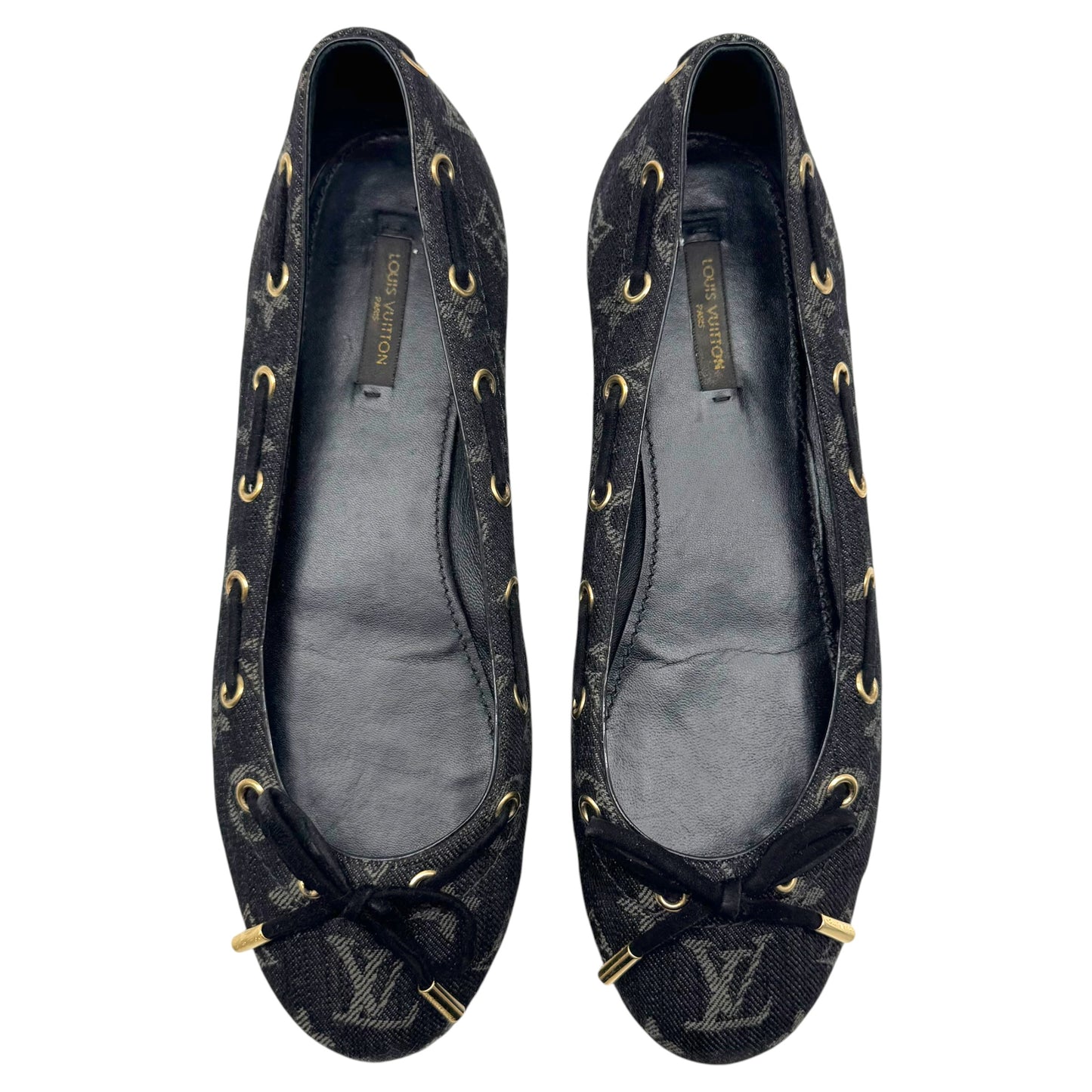 Louis Vuitton Black Denim Monogram Ballet Flats