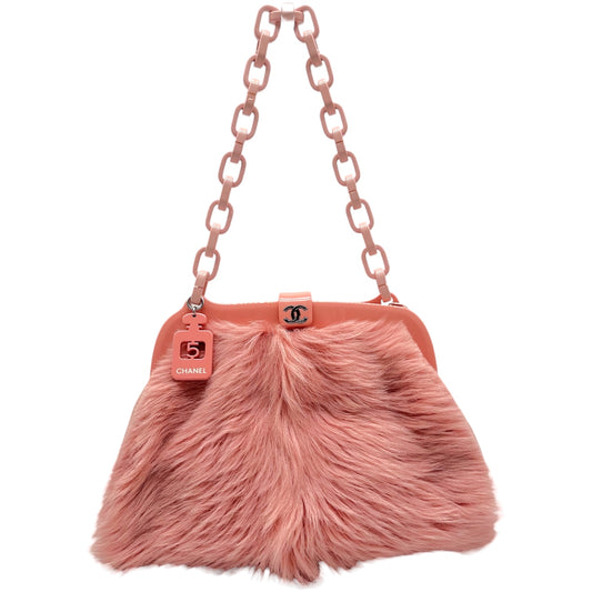 Chanel No.5 Pink Fur Frame Shoulder Bag with Resin Chain