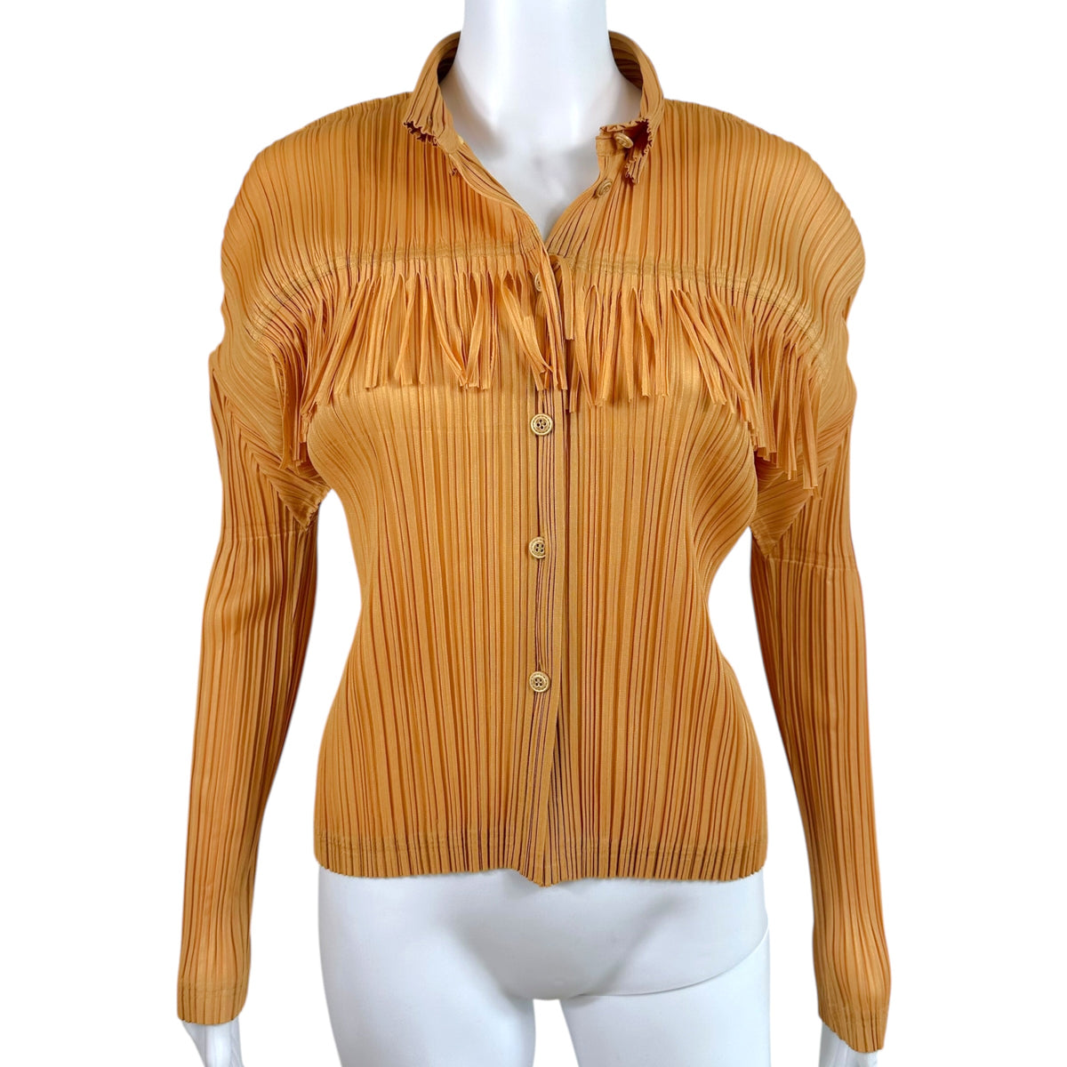 Issey Miyake Longsleeve Blouse Golden Pleated Fringe Trim