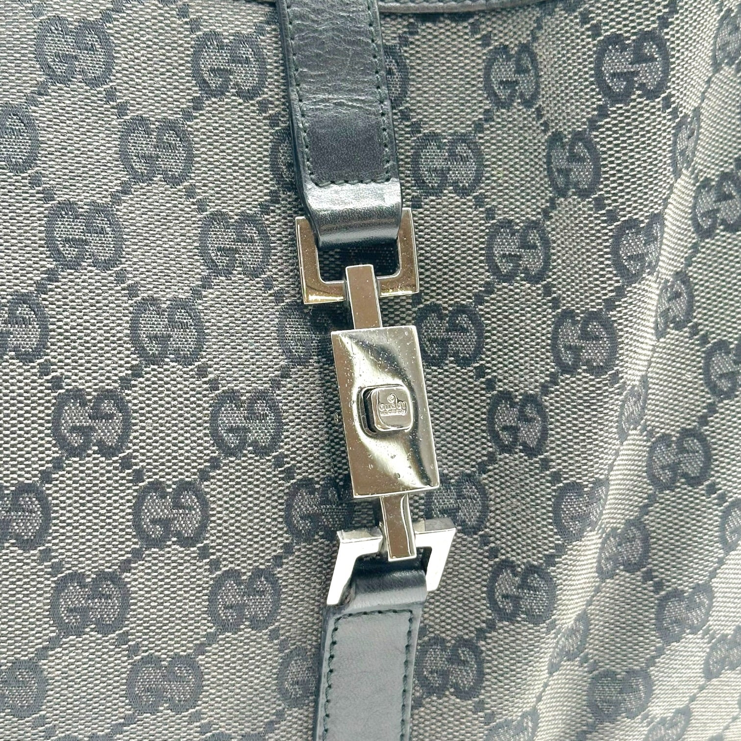 Gucci Large Jackie Shoulder Bag Gray Black Monogram