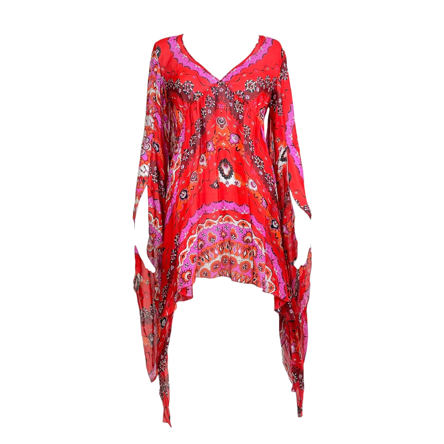 Emilio Pucci Pink Red Printed Asymmetrical Silk Mini Dress