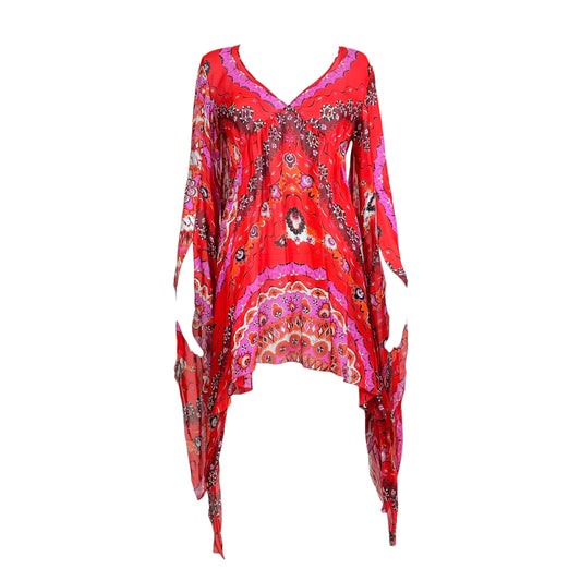 Emilio Pucci Pink Red Printed Asymmetrical Silk Mini Dress