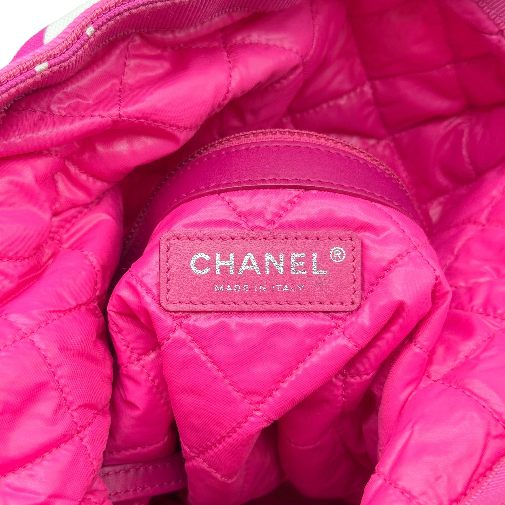 Chanel One Shoulder Floral Print Backpack Pink White