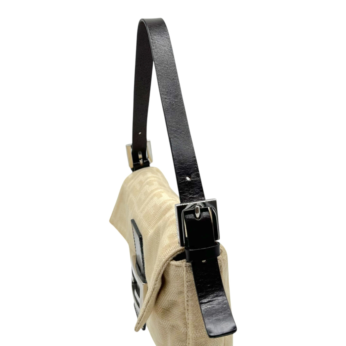 Fendi Baguette Bag Ivory Zucca Monogram Brown Leather