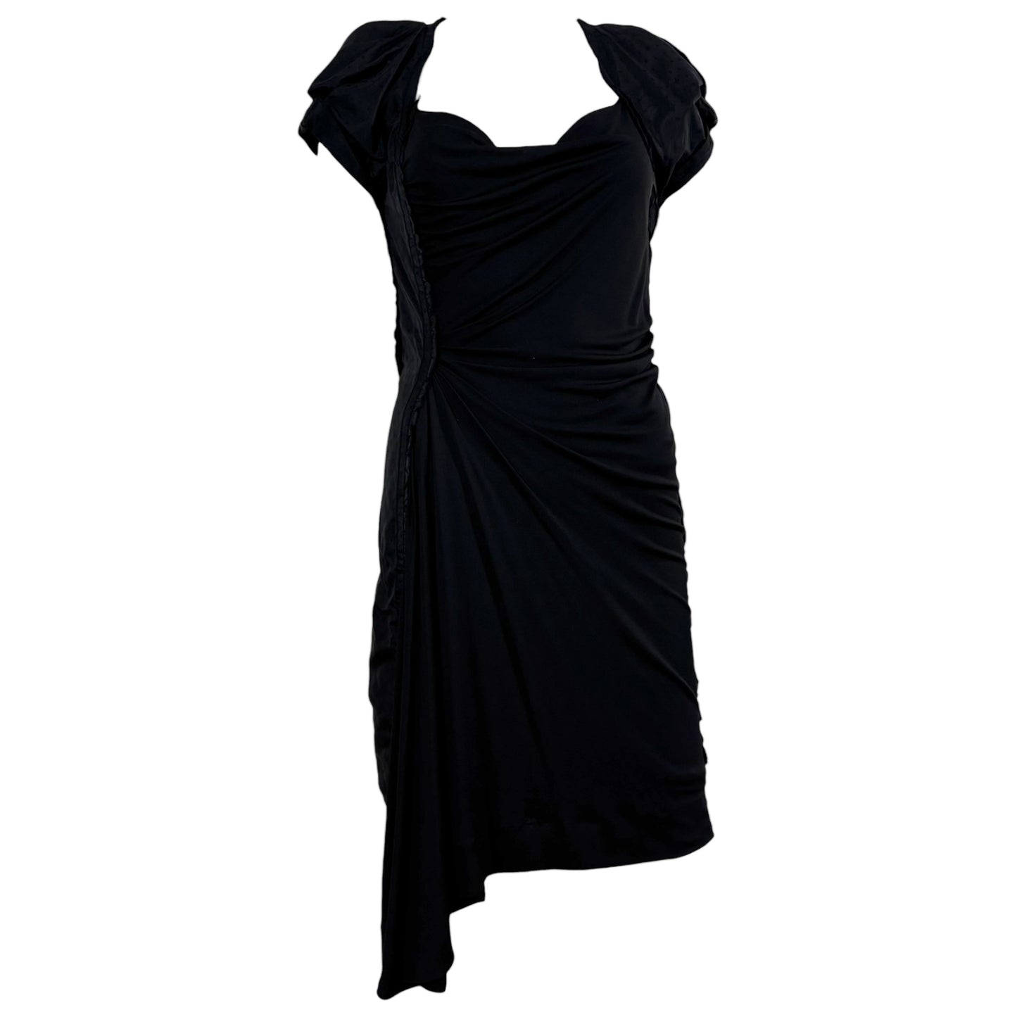 Louis Vuitton Black Logo Print Draped Silk Mini Dress