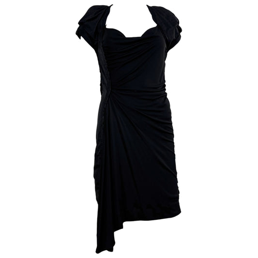 Louis Vuitton Black Logo Print Draped Silk Mini Dress